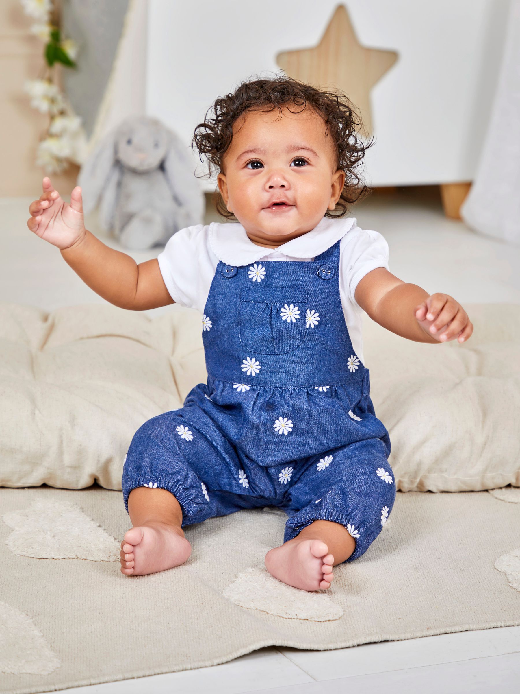 Chambray Blue Daisy Embroidered Dungarees - Image 1 of 4
