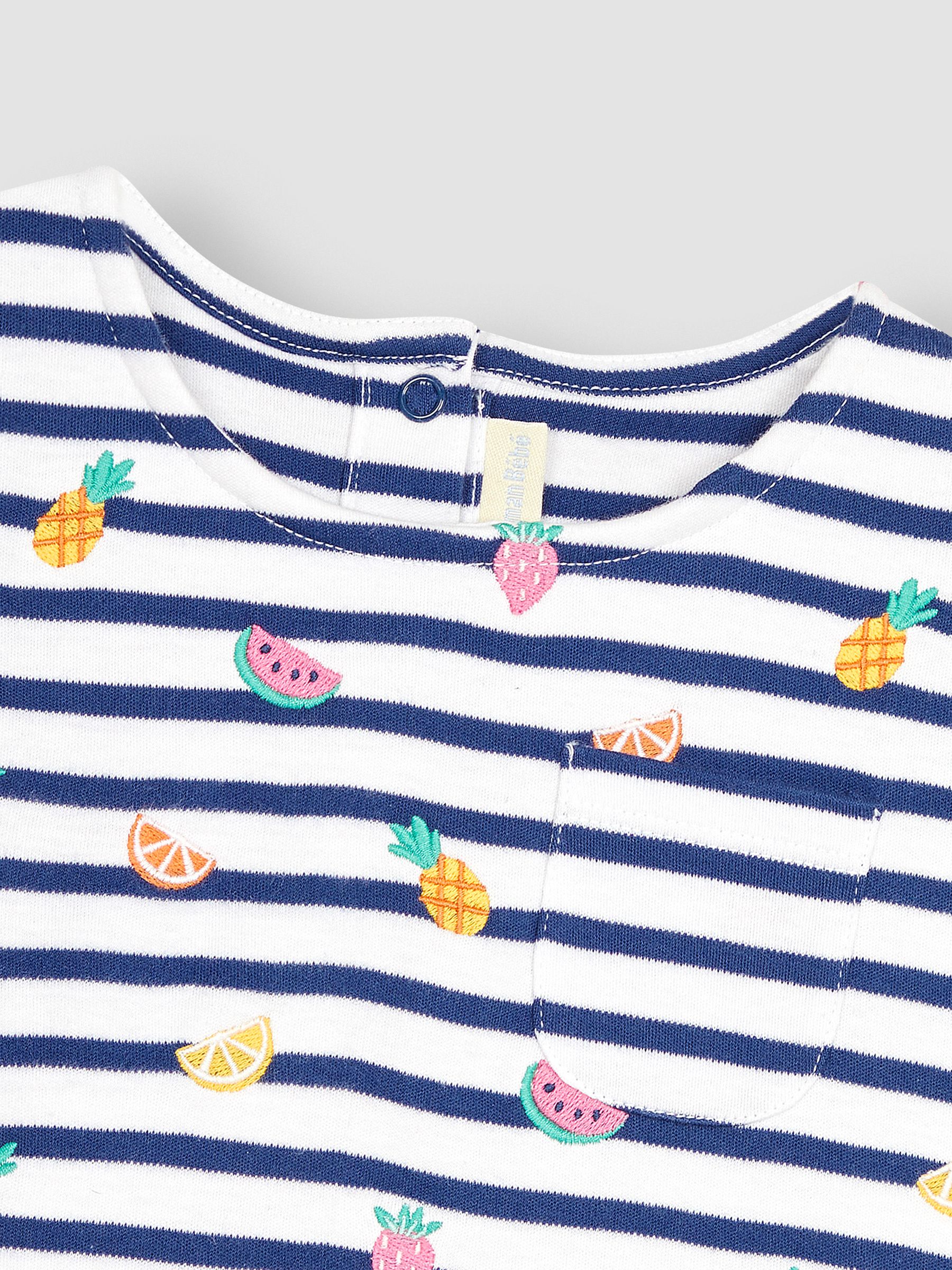 White Navy Stripe Summer Fruits Embroidered T-Shirt - Image 2 of 3