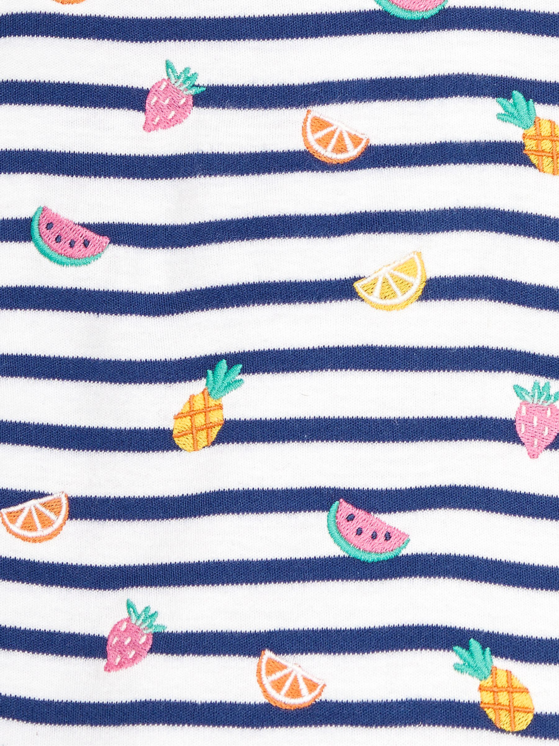 White Navy Stripe Summer Fruits Embroidered T-Shirt - Image 3 of 3