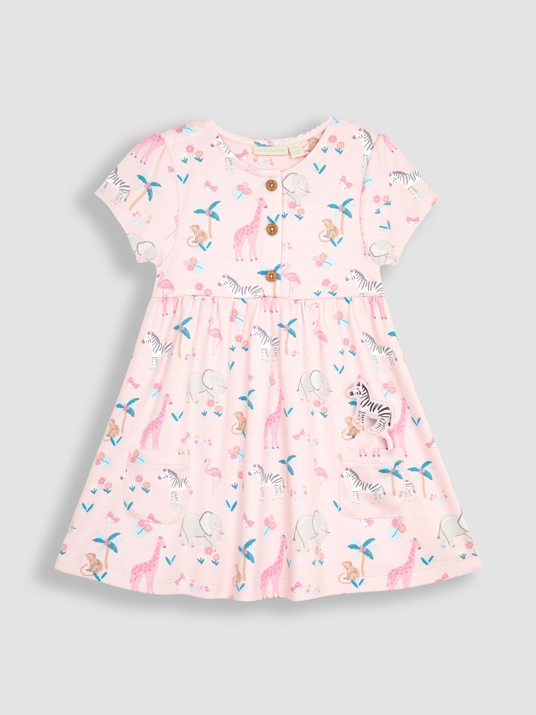 Pink Safari Animals Button Front Jersey Dress - Image 1 of 4