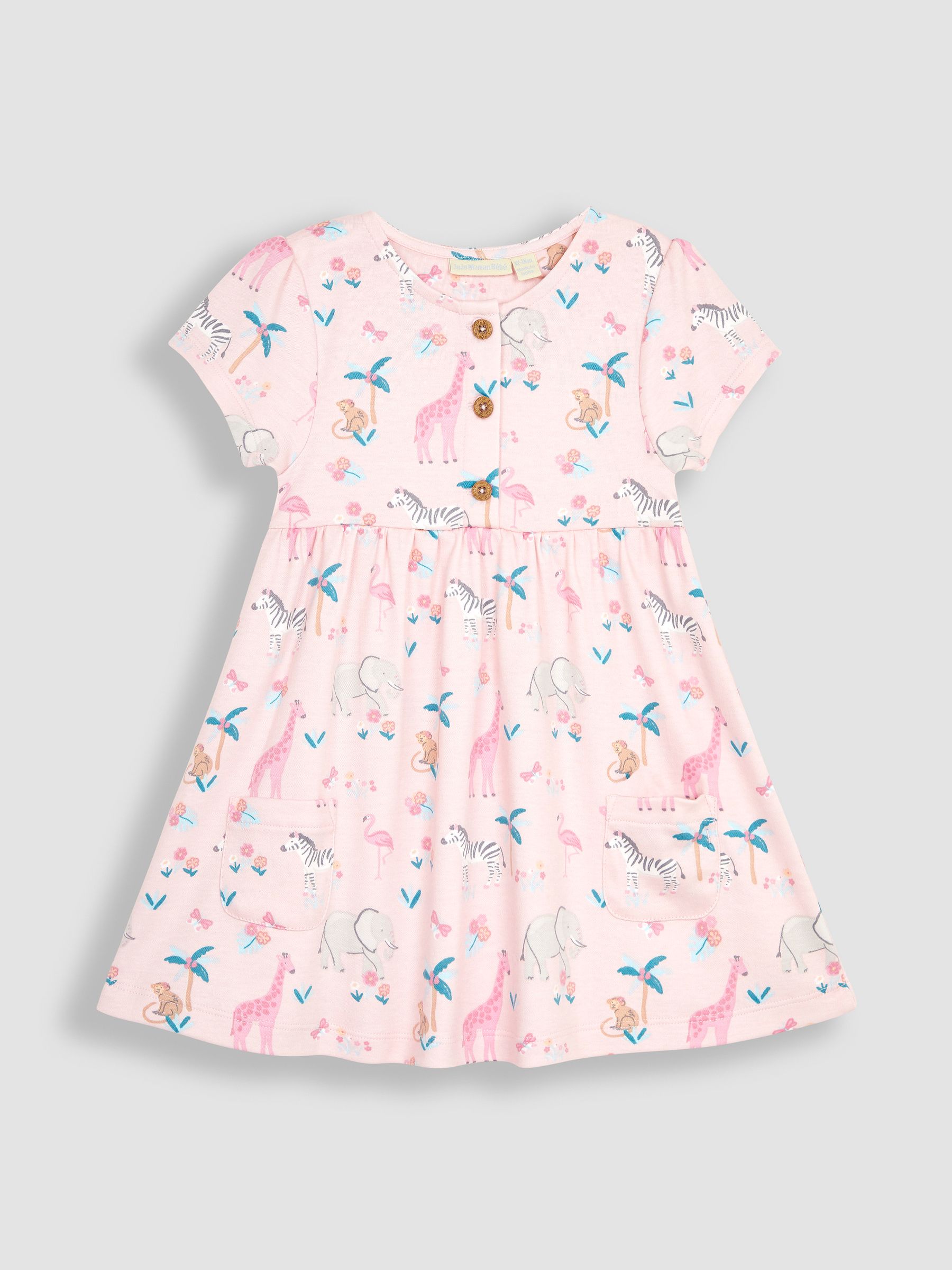 Pink Safari Animals Button Front Jersey Dress - Image 2 of 4