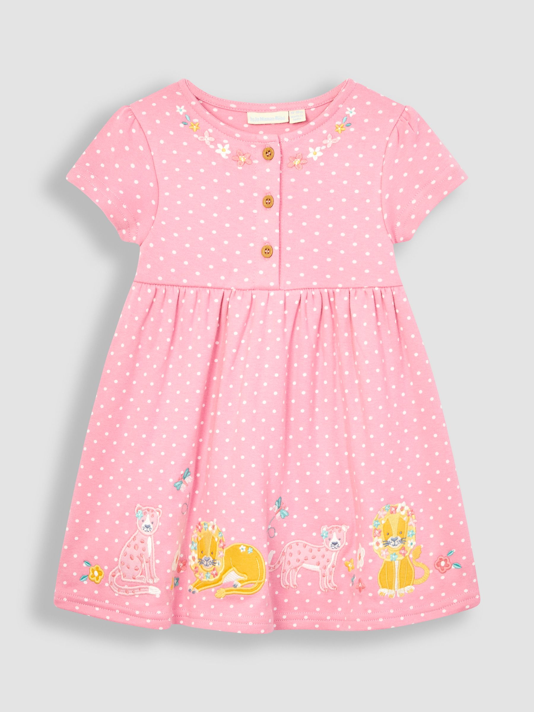 Pink Lion & Tiger Spot Appliqué Button Front Jersey Dress - Image 1 of 3