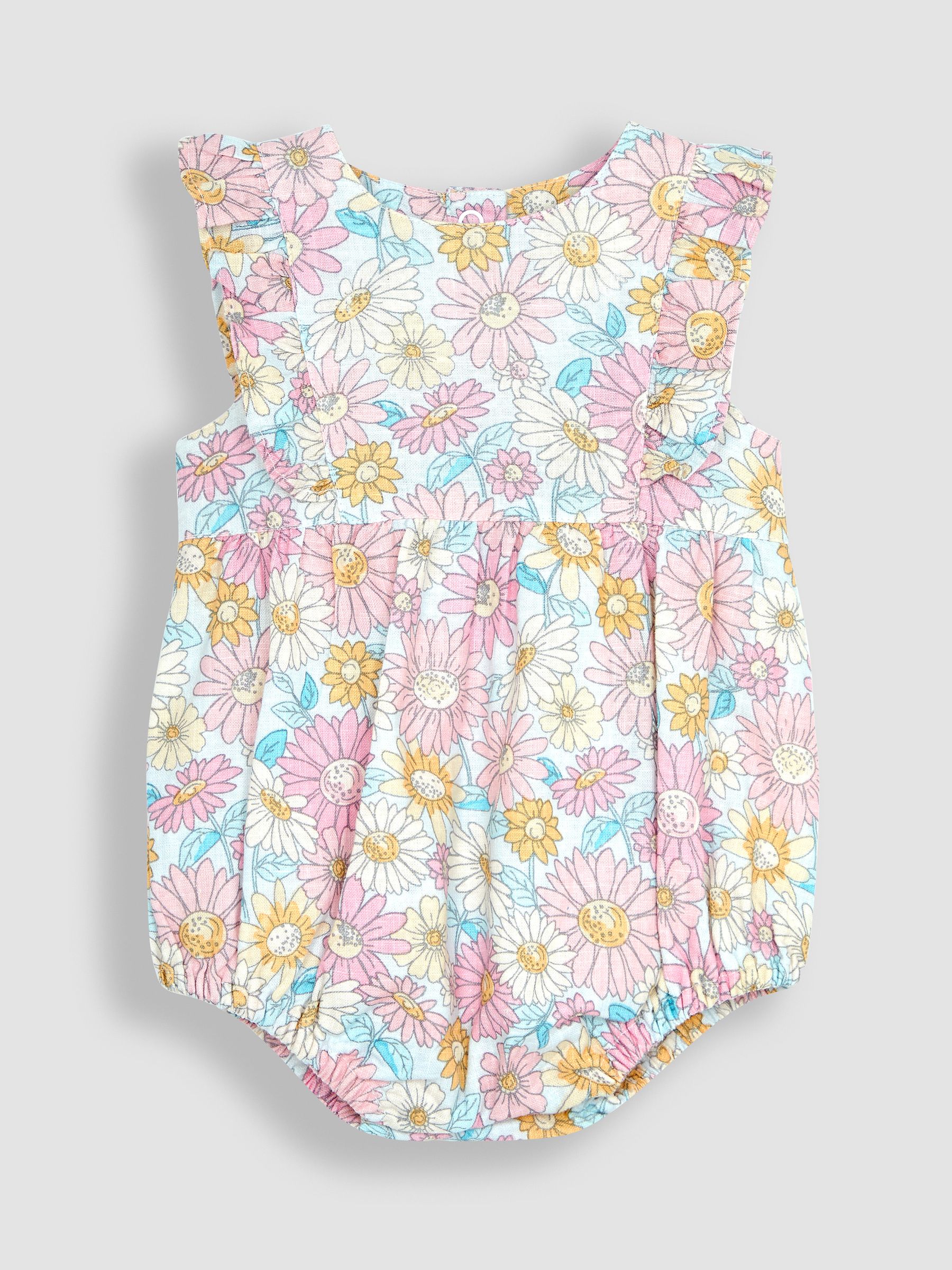 Pink Sunflower Cotton Linen Bubble Romper - Image 1 of 3