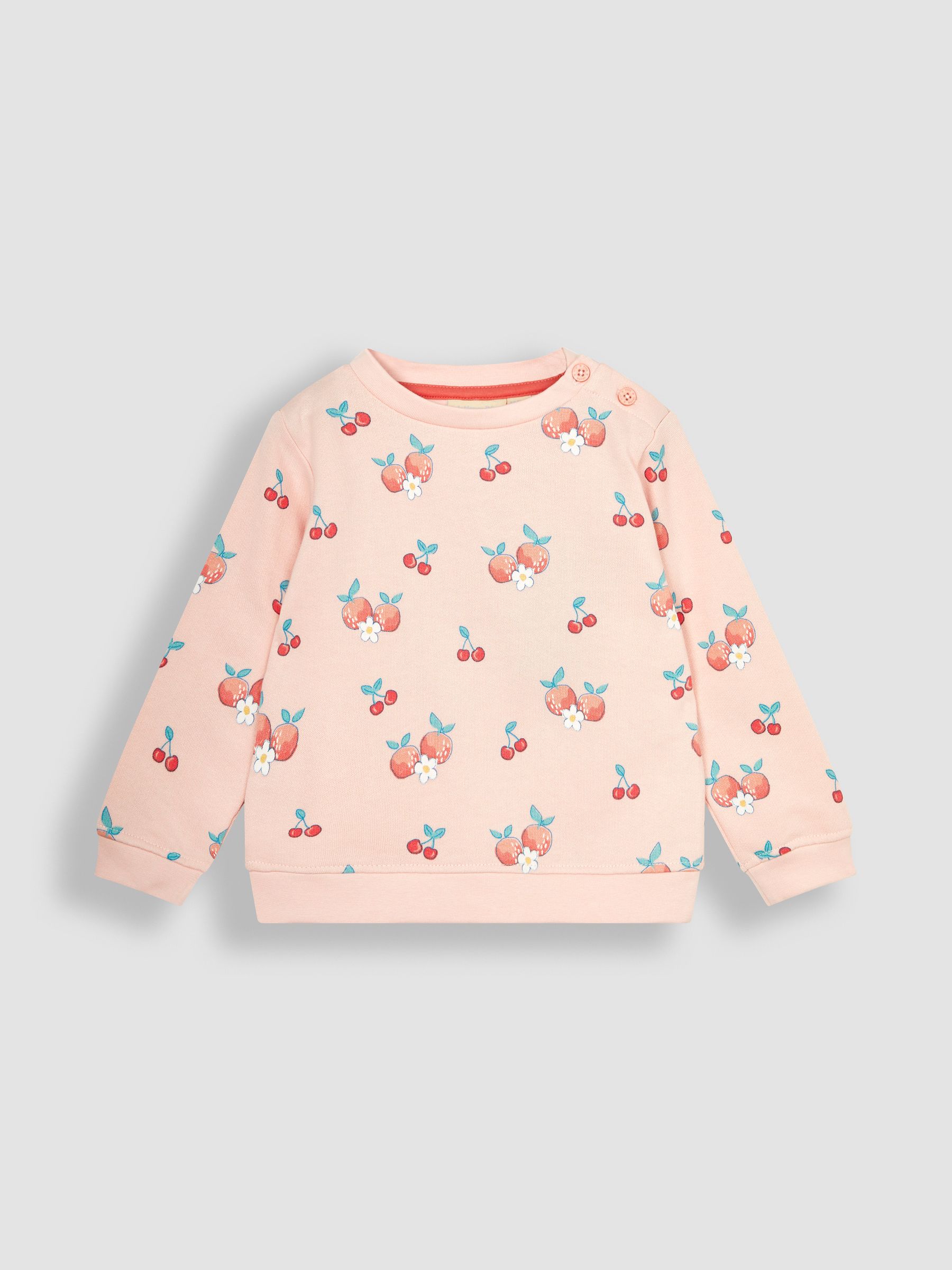 Coral Pink Peach & Cherry Print Jersey Sweatshirt - Image 4 of 6