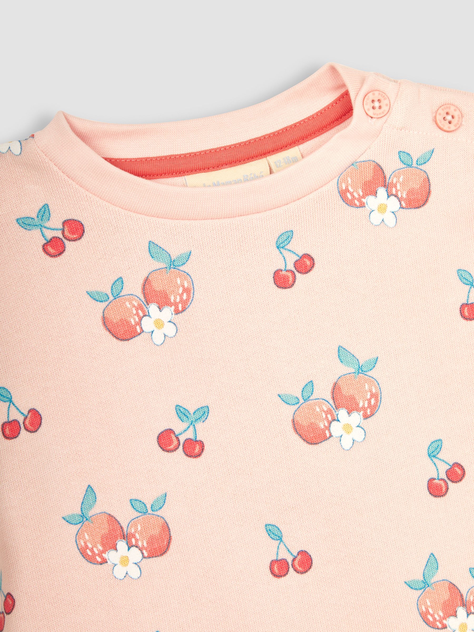 Coral Pink Peach & Cherry Print Jersey Sweatshirt - Image 5 of 6