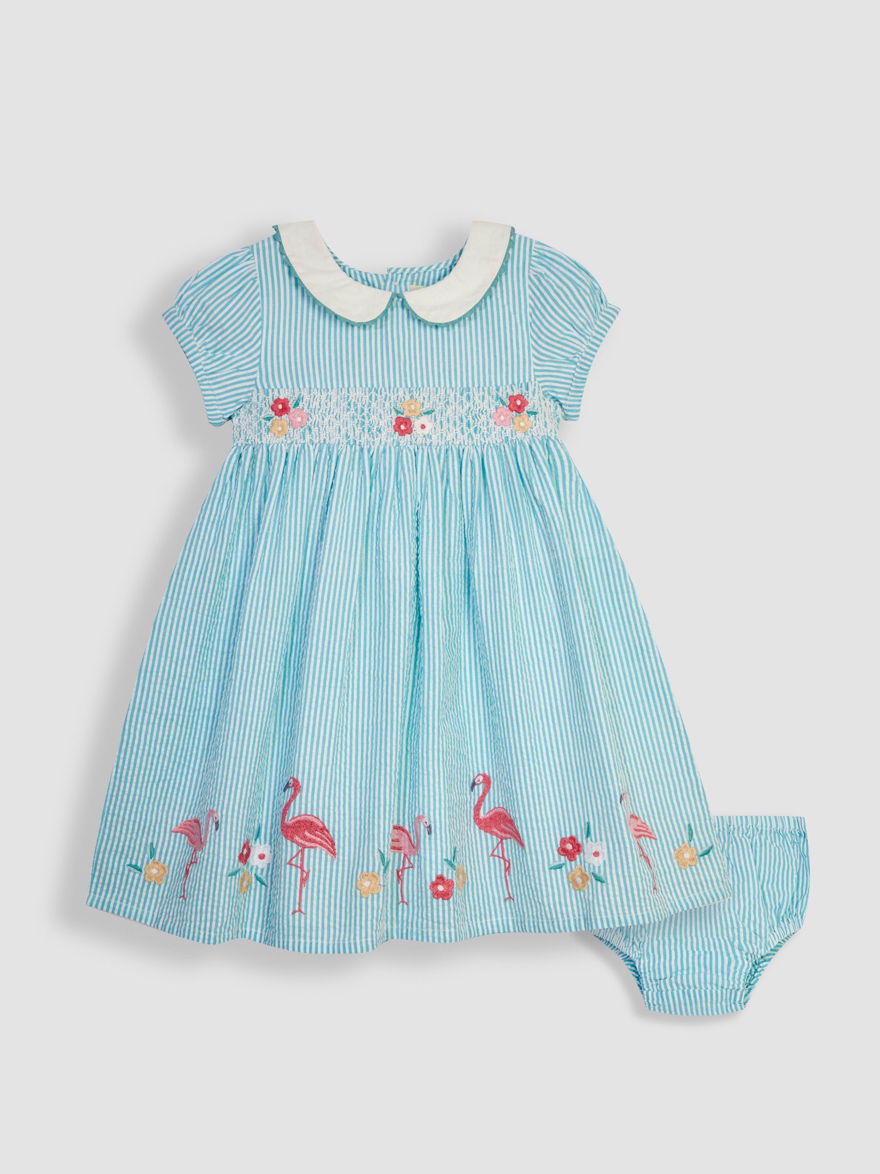 Duck Egg Blue Flamingo Embroidered Smocked Dress - Image 1 of 4