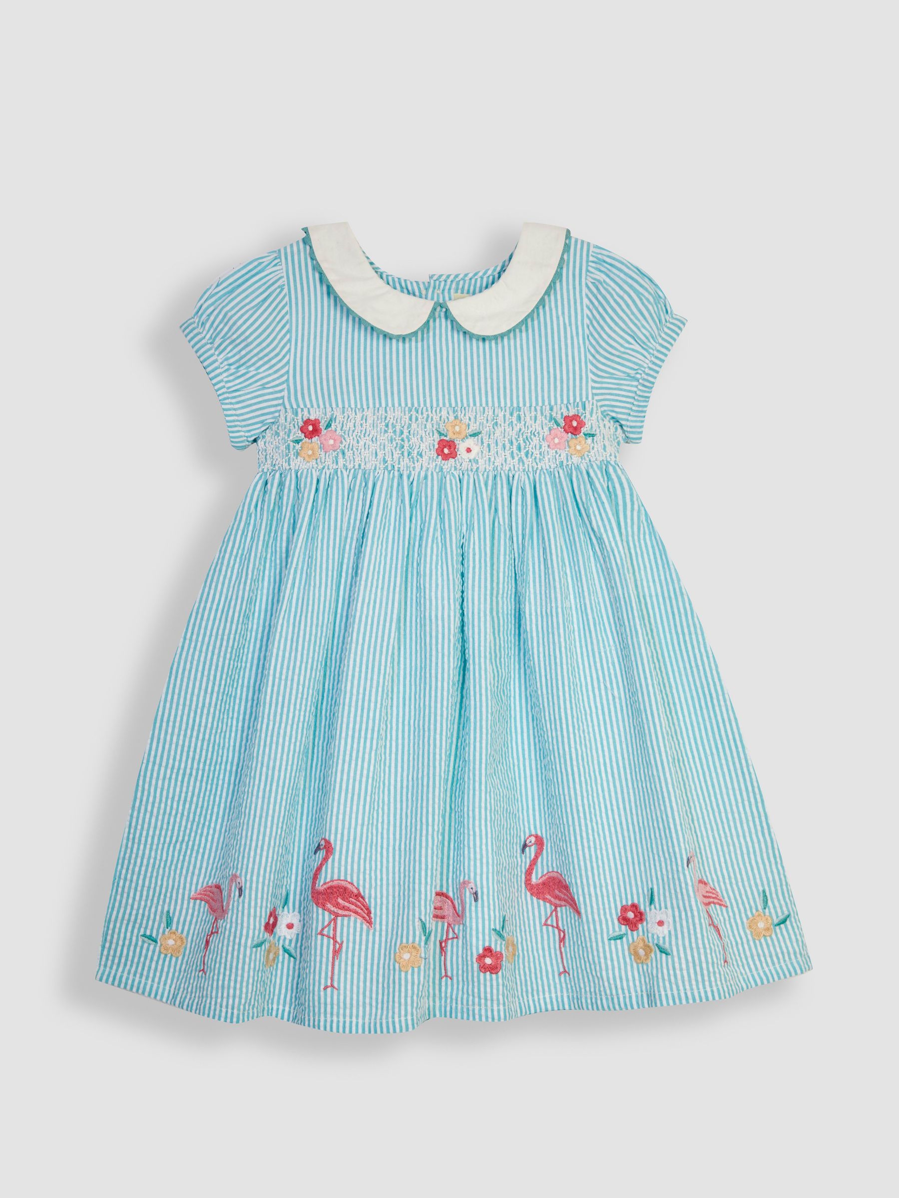 Duck Egg Blue Flamingo Embroidered Smocked Dress - Image 2 of 4