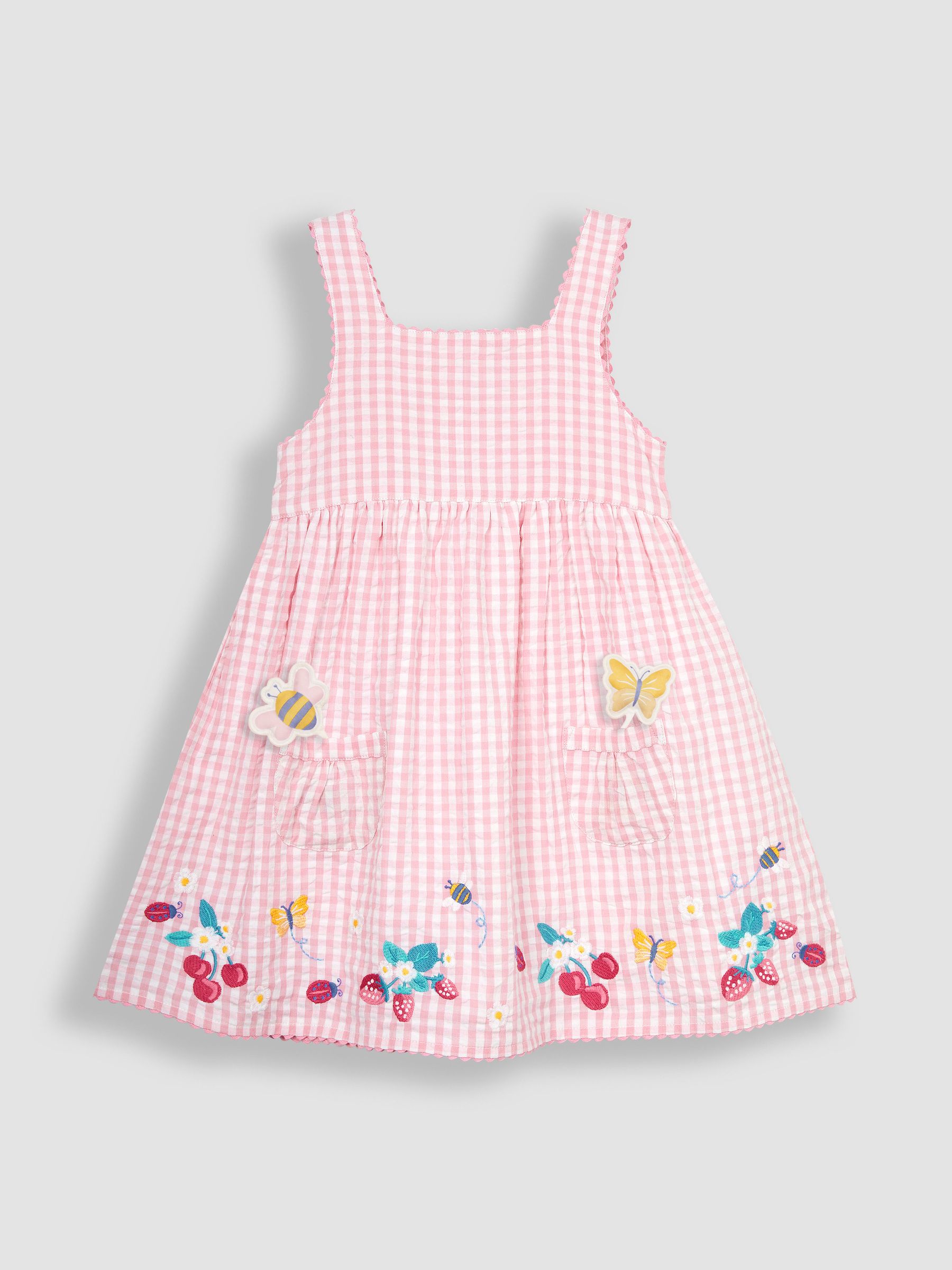 Pink Strawberry Embroidered Pet In Pocket Gingham Dress - Image 2 of 7