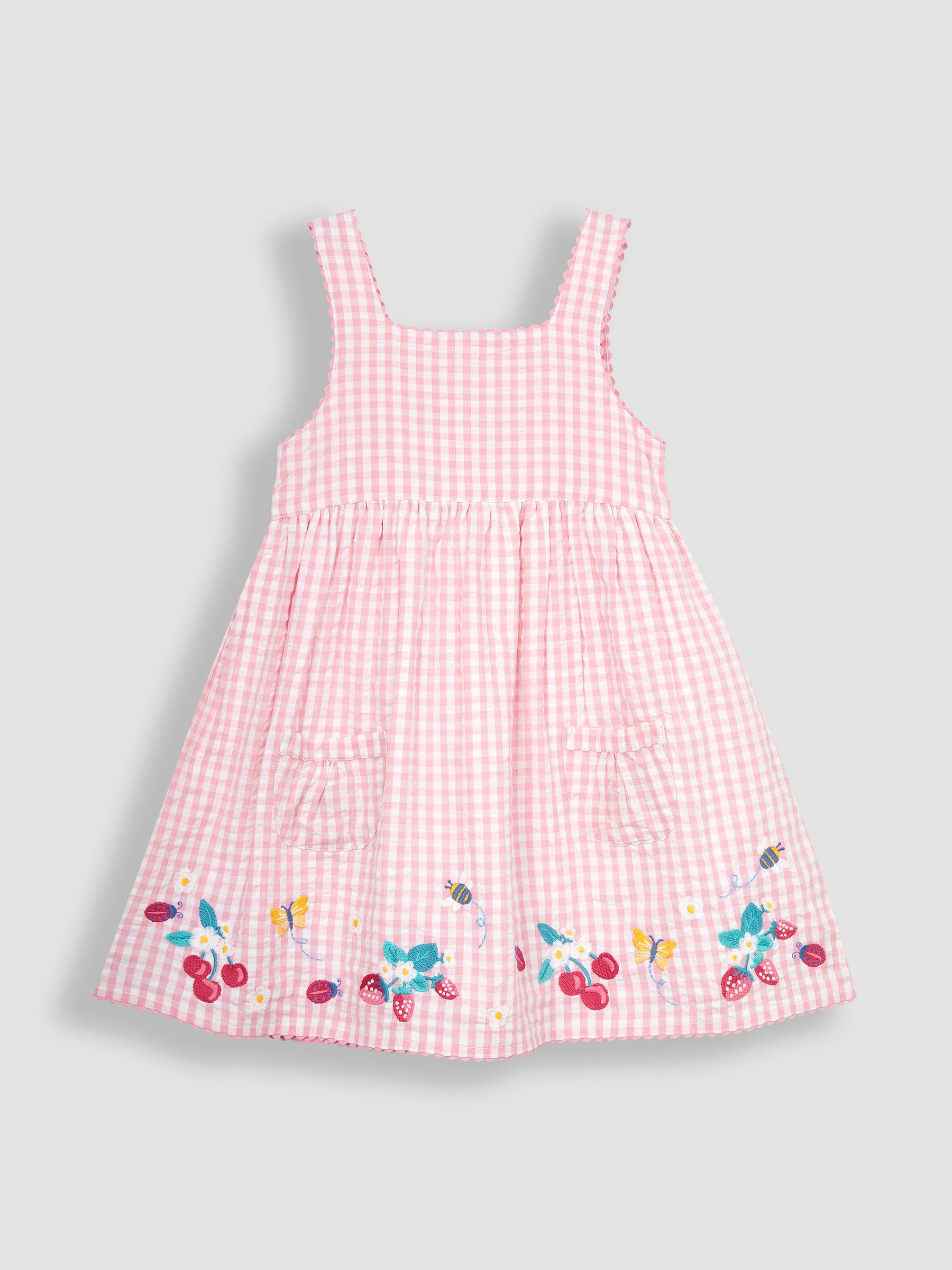 Pink Strawberry Embroidered Pet In Pocket Gingham Dress - Image 3 of 7