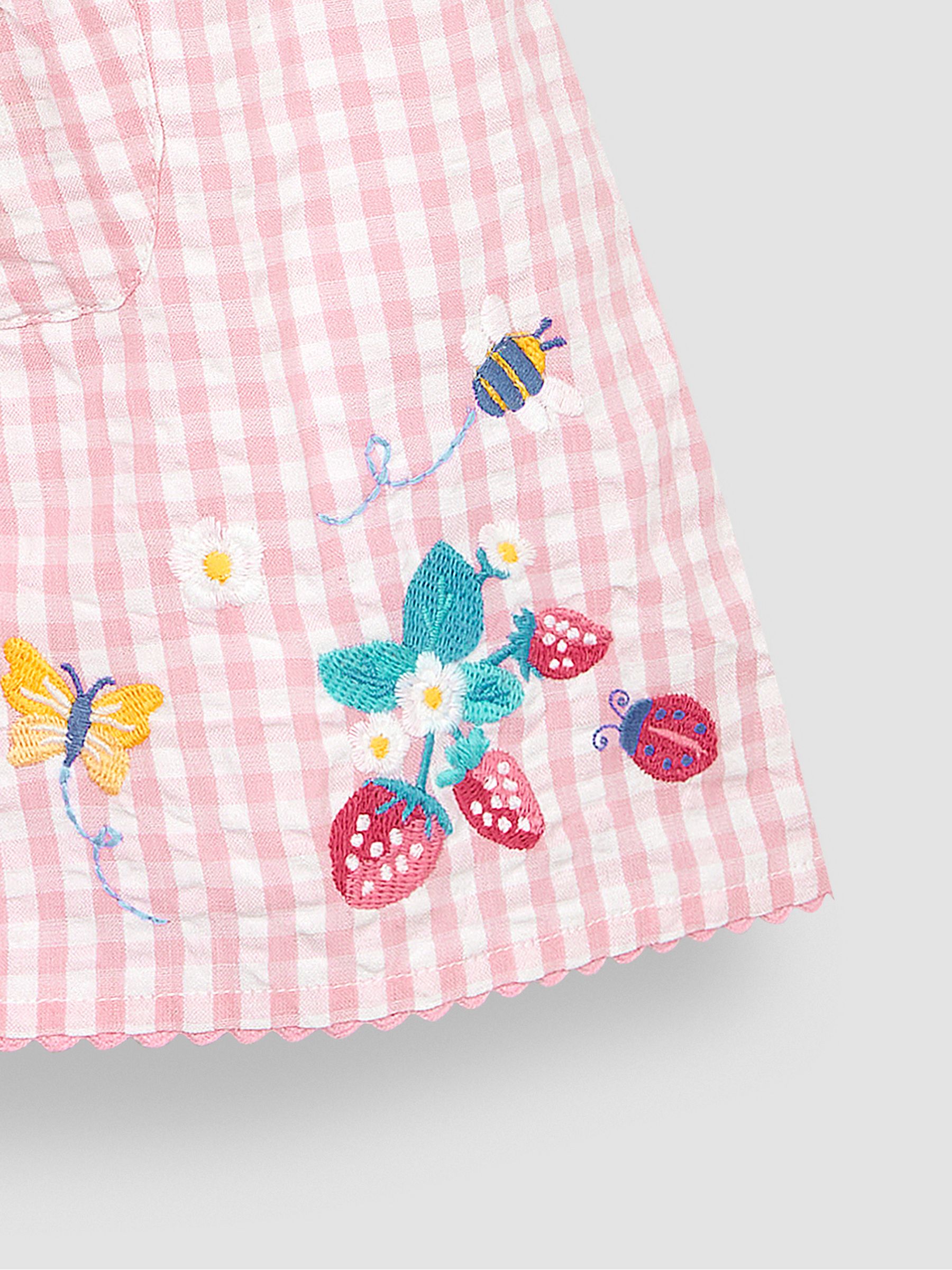 Pink Strawberry Embroidered Pet In Pocket Gingham Dress - Image 5 of 7