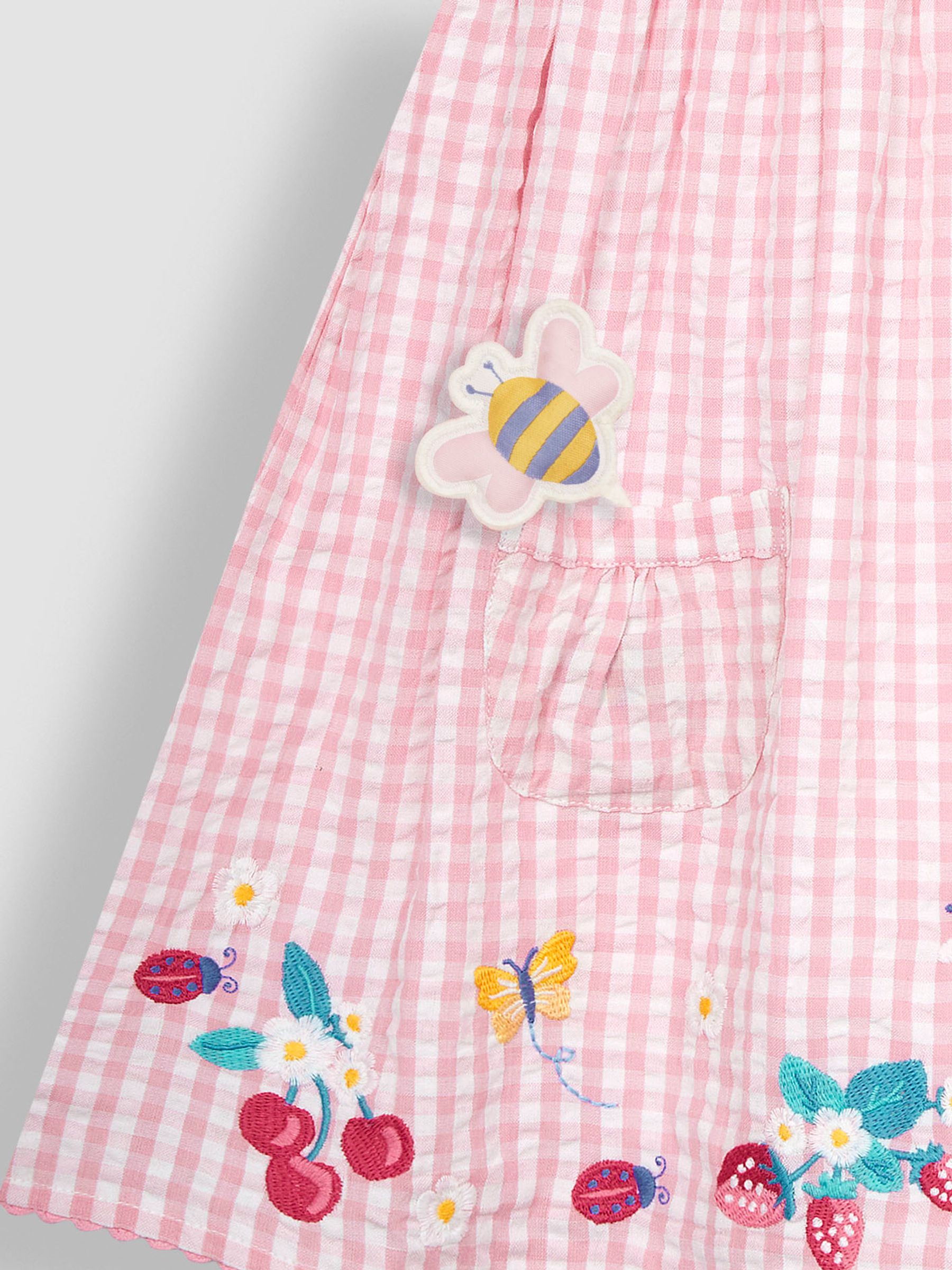 Pink Strawberry Embroidered Pet In Pocket Gingham Dress - Image 6 of 7