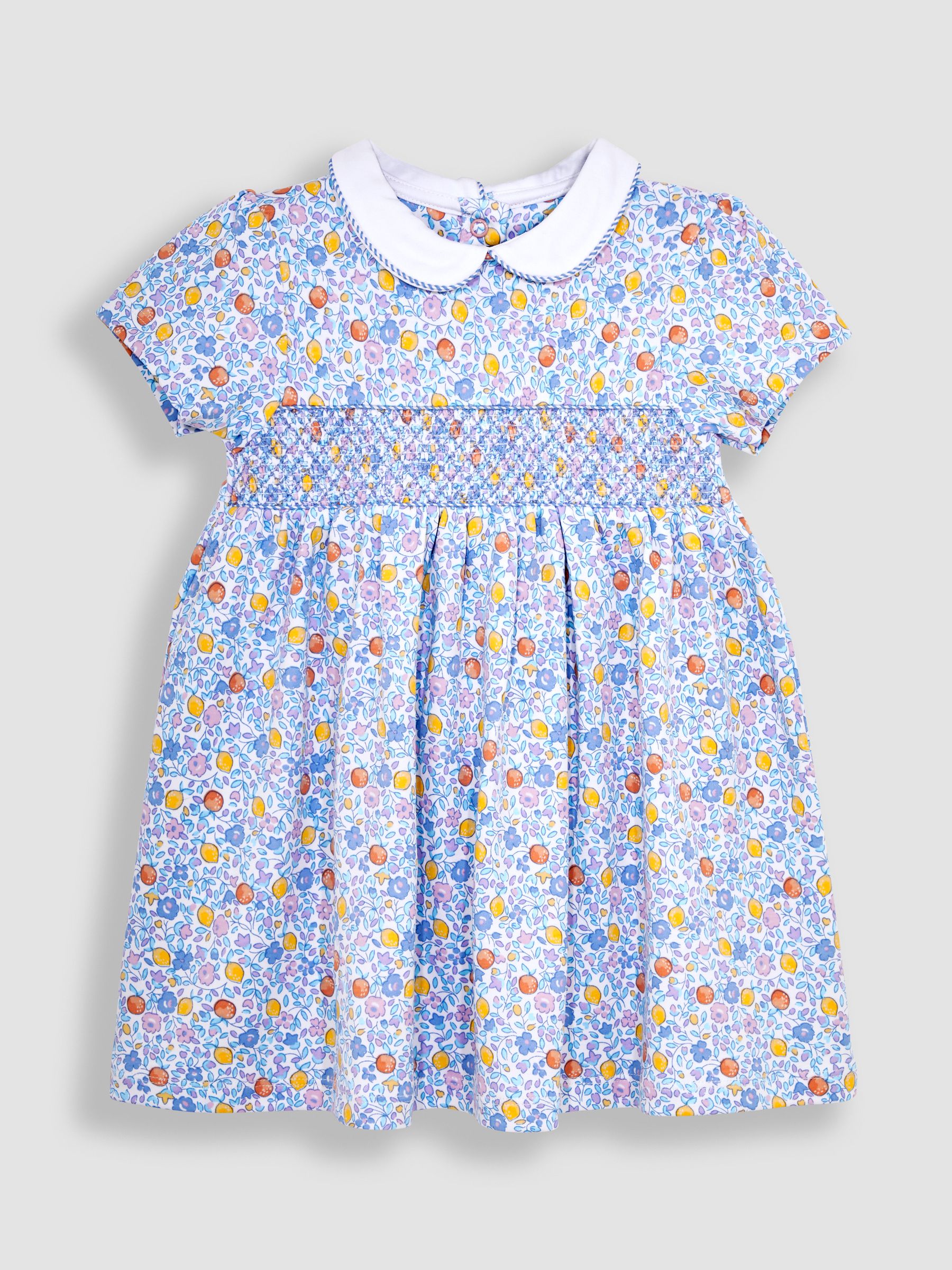 Lilac Orange & Lemon Ditsy Floral Smocked Jersey Dress - Image 1 of 3