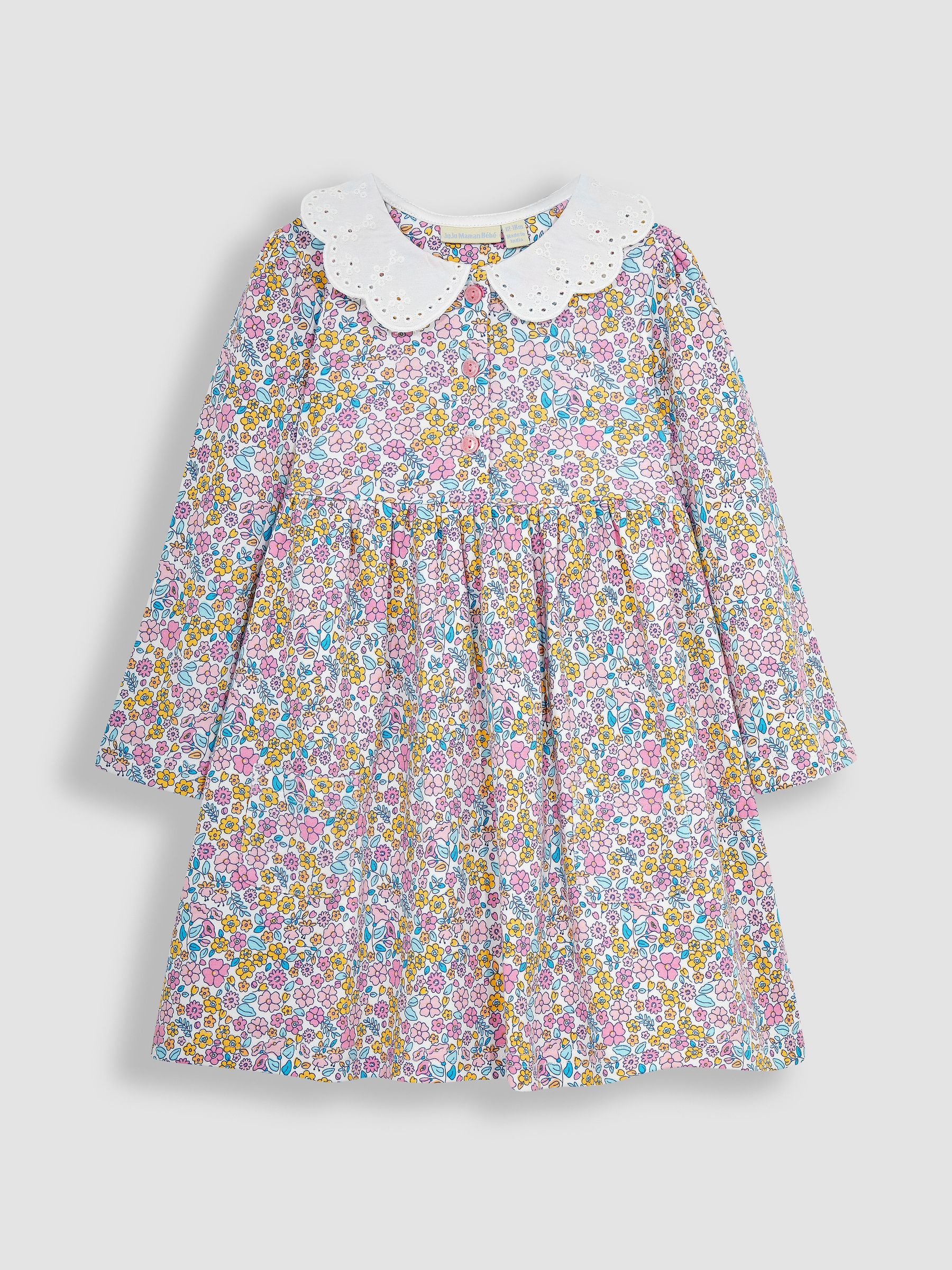 Pink Jungle Floral Broderie Collar Jersey Dress - Image 1 of 3