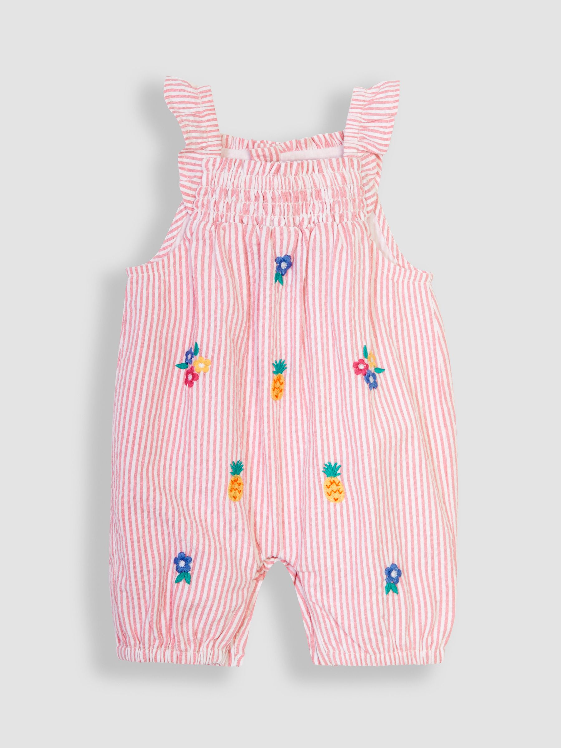 Coral Pink Pineapple Embroidered Seersucker Sunsuit - Image 1 of 4