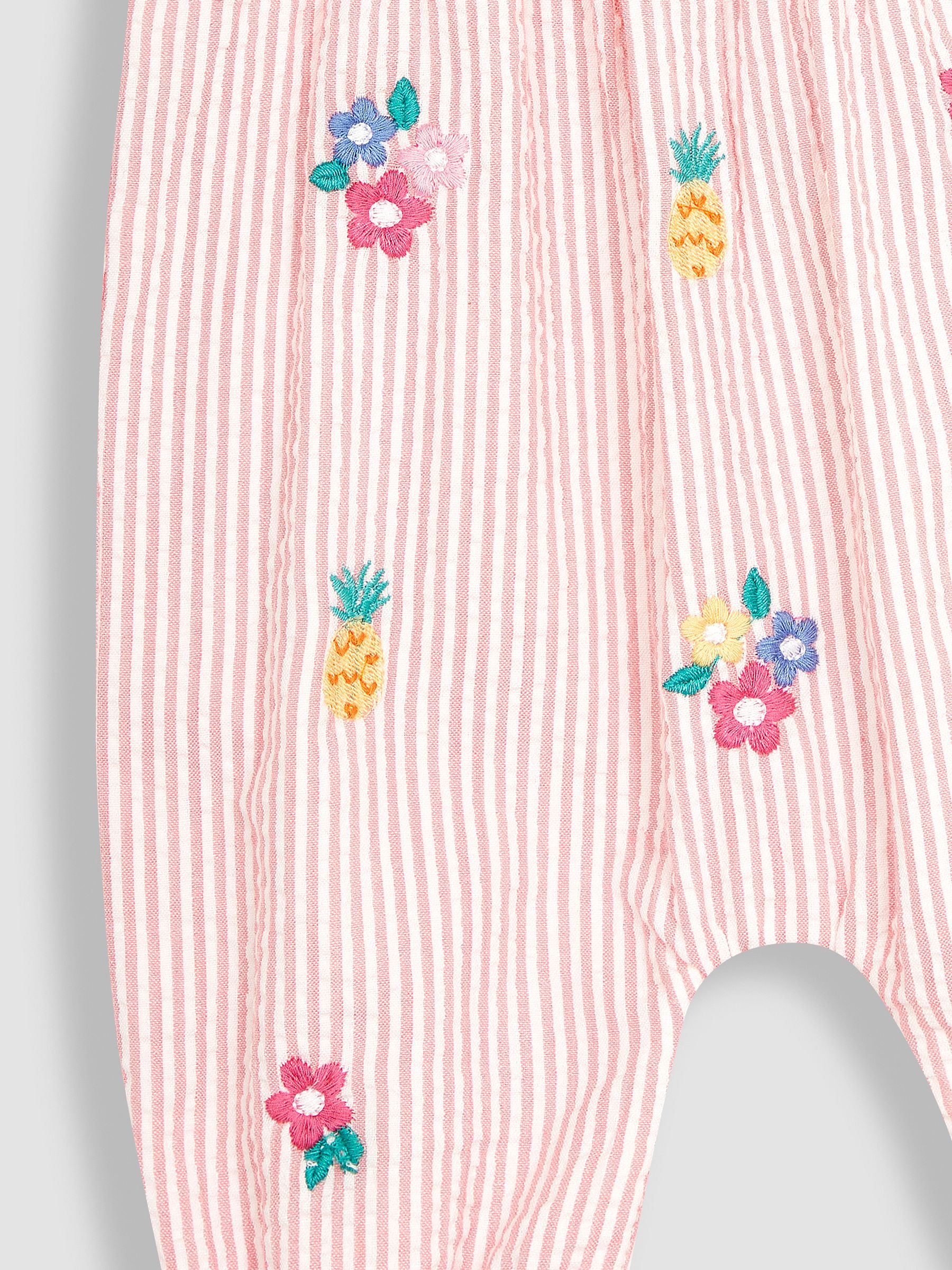 Coral Pink Pineapple Embroidered Seersucker Sunsuit - Image 4 of 4