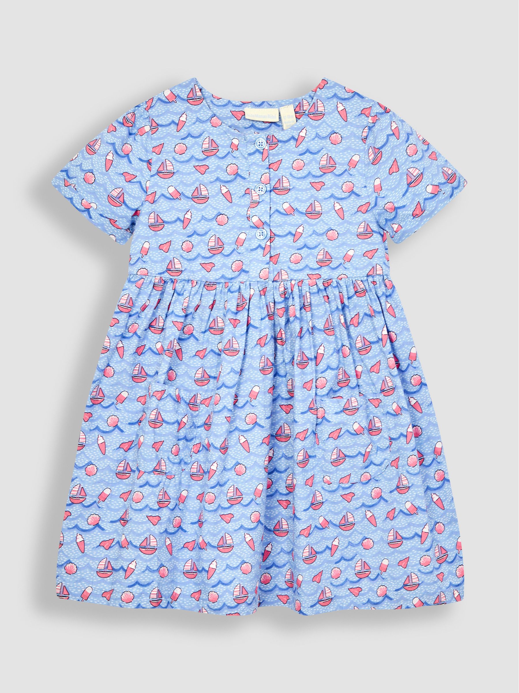 Blue Nautical Wave Button Front Summer Dress - Image 2 of 4