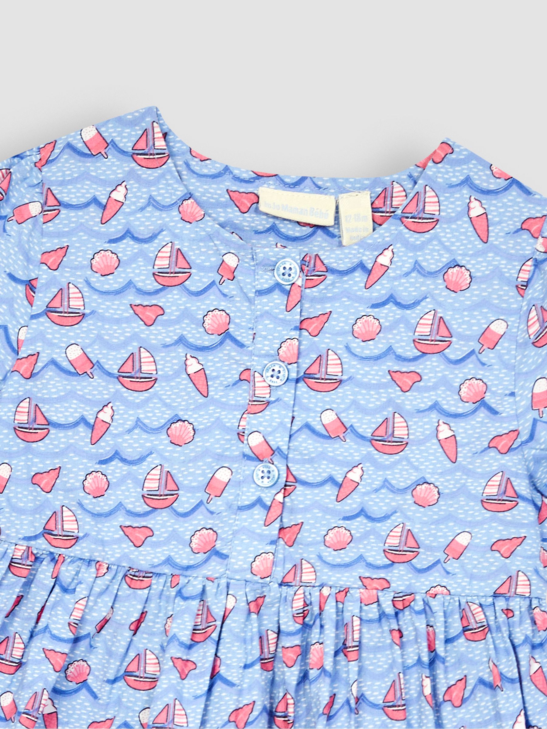 Blue Nautical Wave Button Front Summer Dress - Image 3 of 4