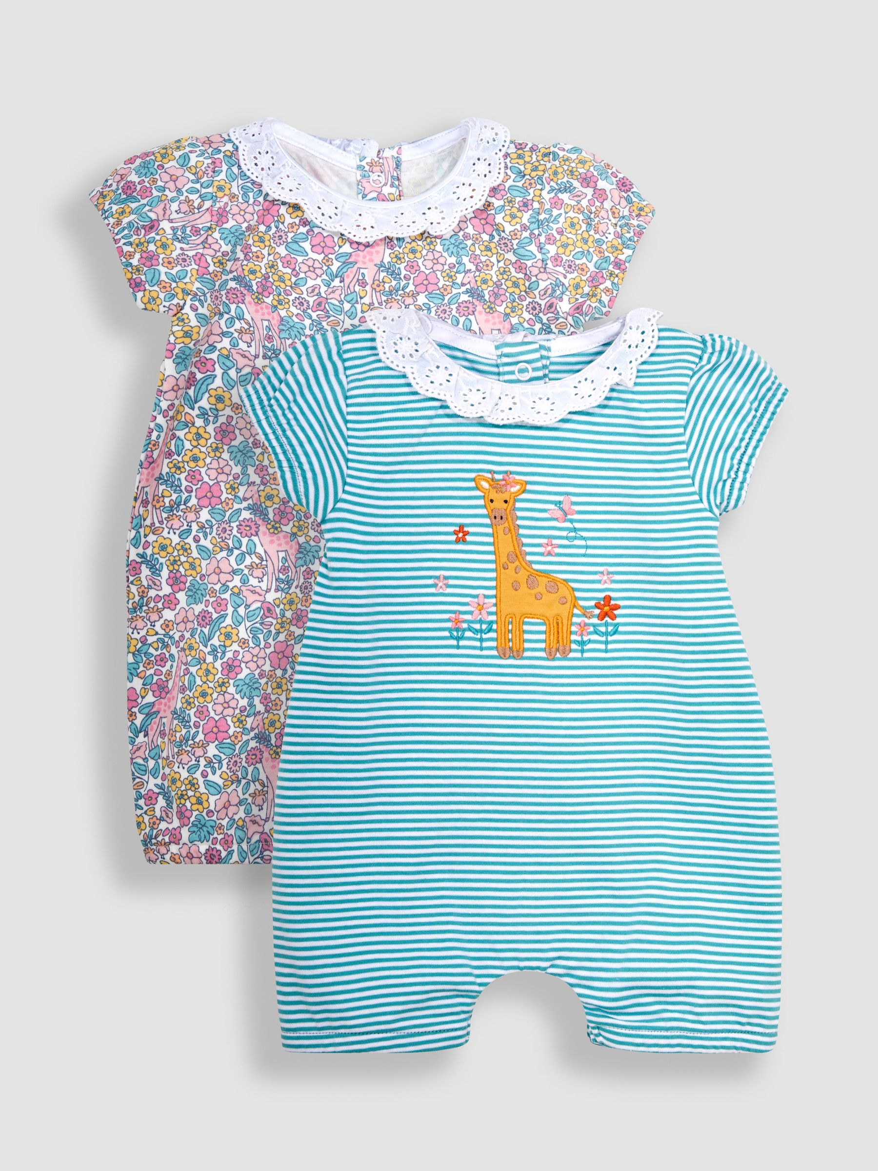 Pink Giraffe 2-Pack Appliqué & Floral Rompers - Image 1 of 6