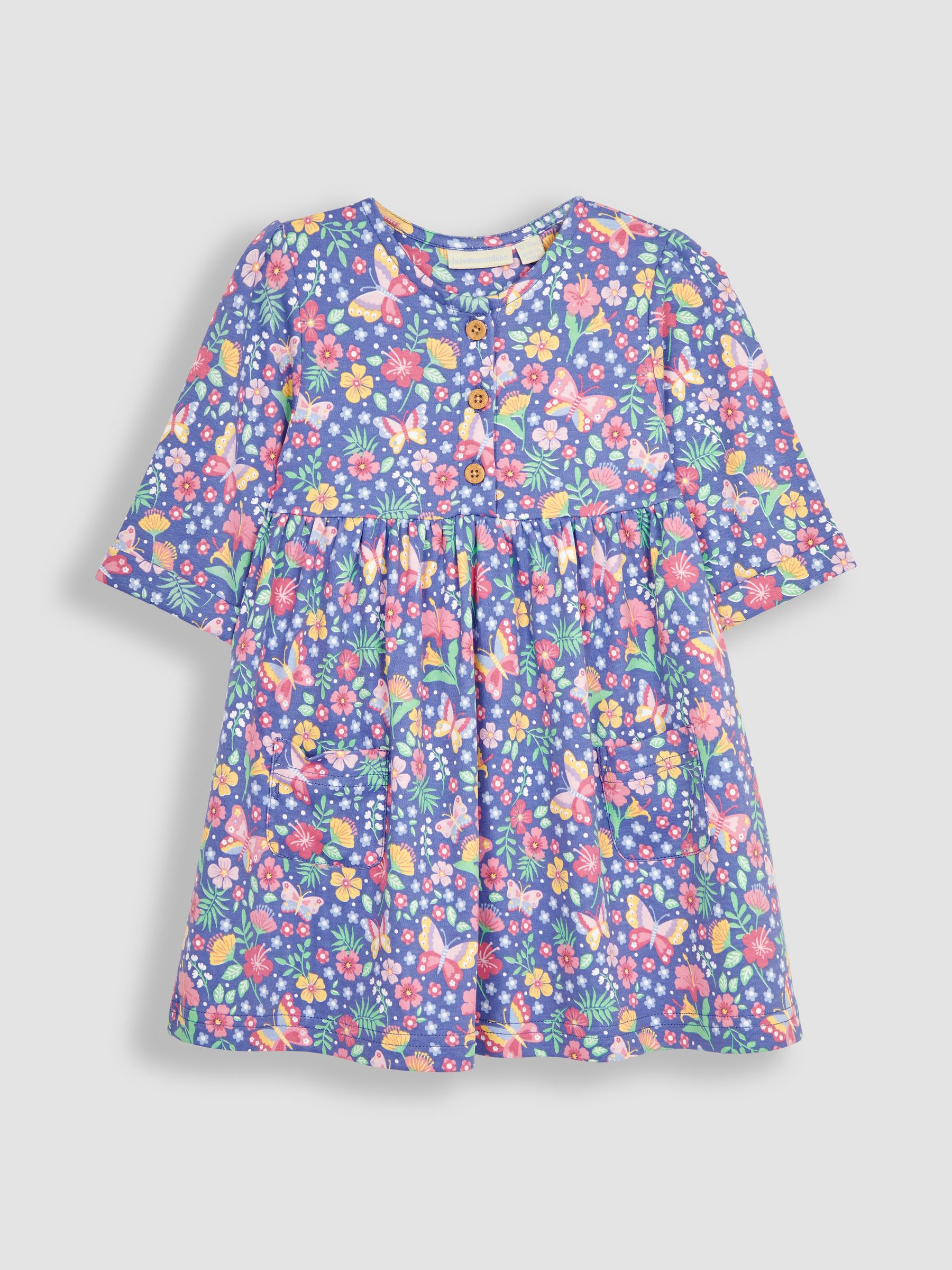 Purple Butterfly Floral Button Front Pet In Pocket Button Front Dress - Image 1 of 4
