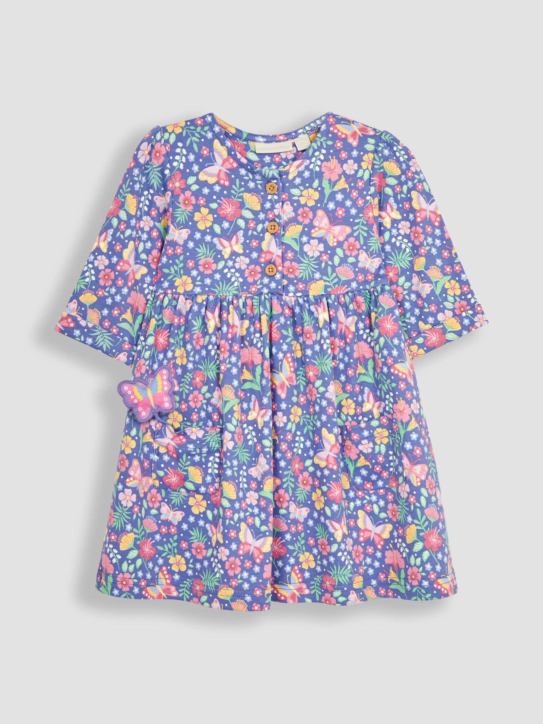 Purple Butterfly Floral Button Front Pet In Pocket Button Front Dress - Image 2 of 4