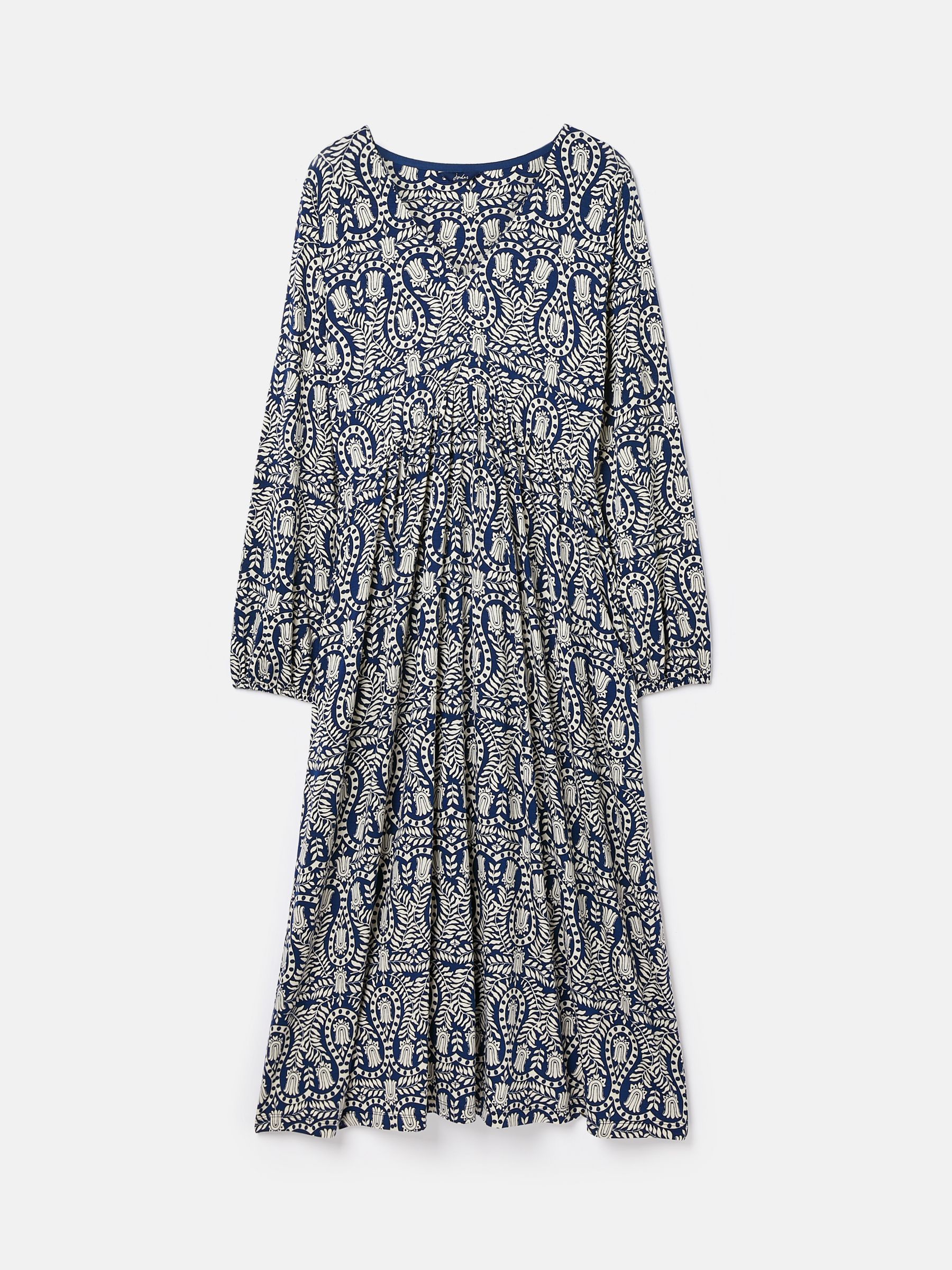 Nia Navy Blue Printed Long Sleeve Midaxi Dress With Pockets - Image 1 of 1
