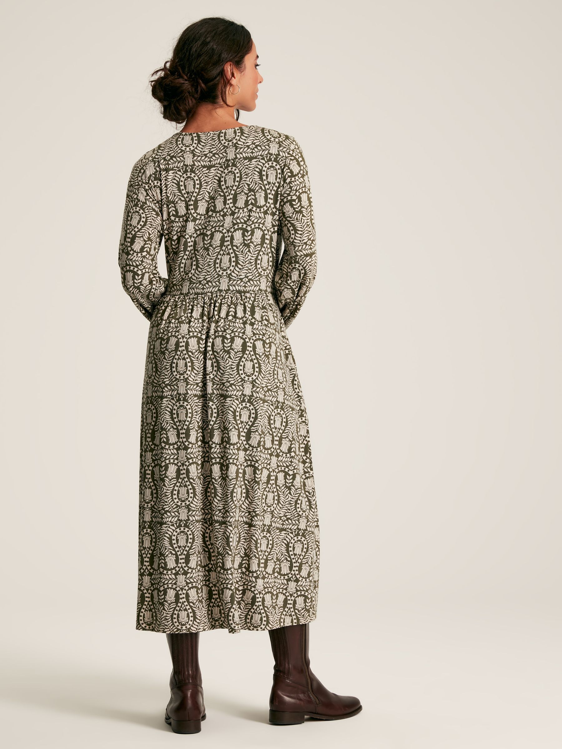 Nia Green Printed Long Sleeve Midaxi Dress With Pockets - Image 2 of 7