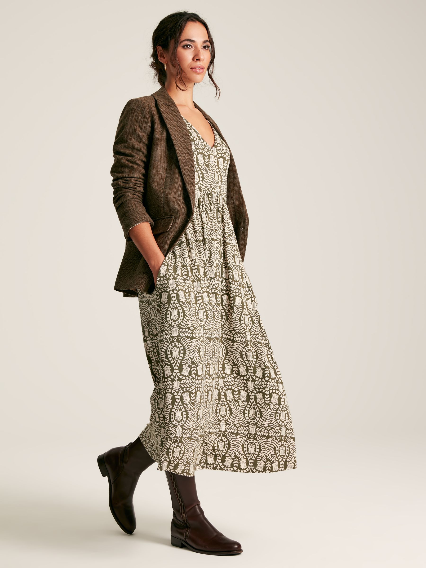 Nia Green Printed Long Sleeve Midaxi Dress With Pockets - Image 3 of 7