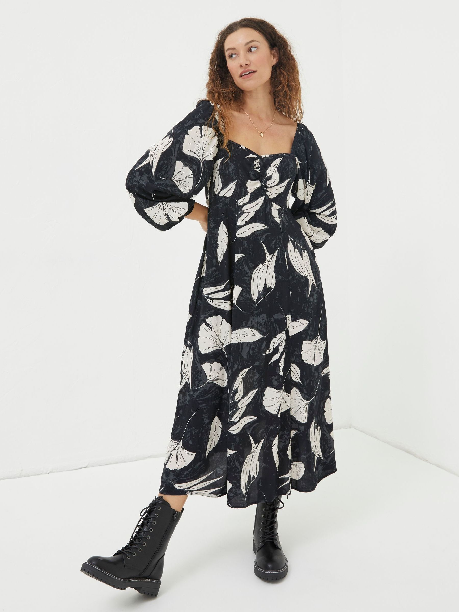 Black Tessa Twilight Leaves Midi Dress - Image 1 of 5