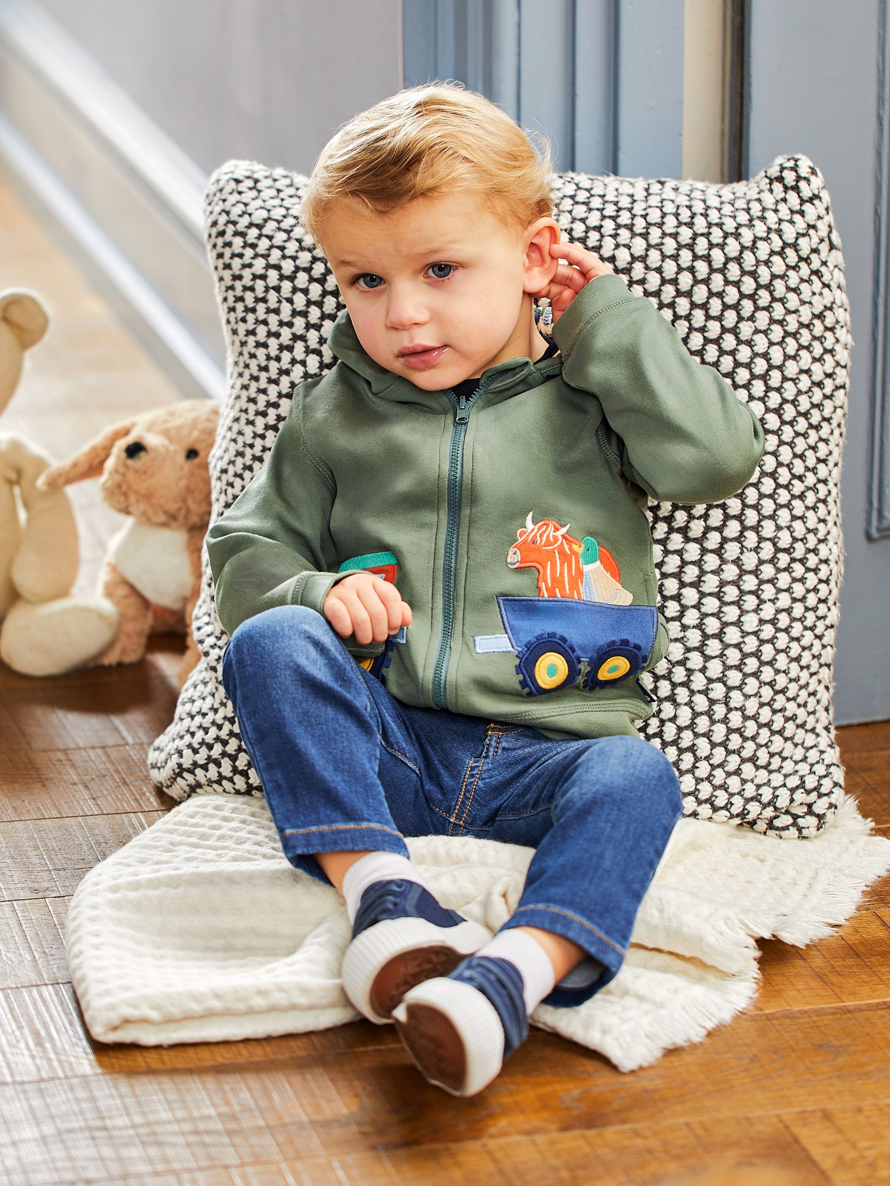Khaki Green Tractor Appliqué Reversible Hoodie - Image 1 of 7