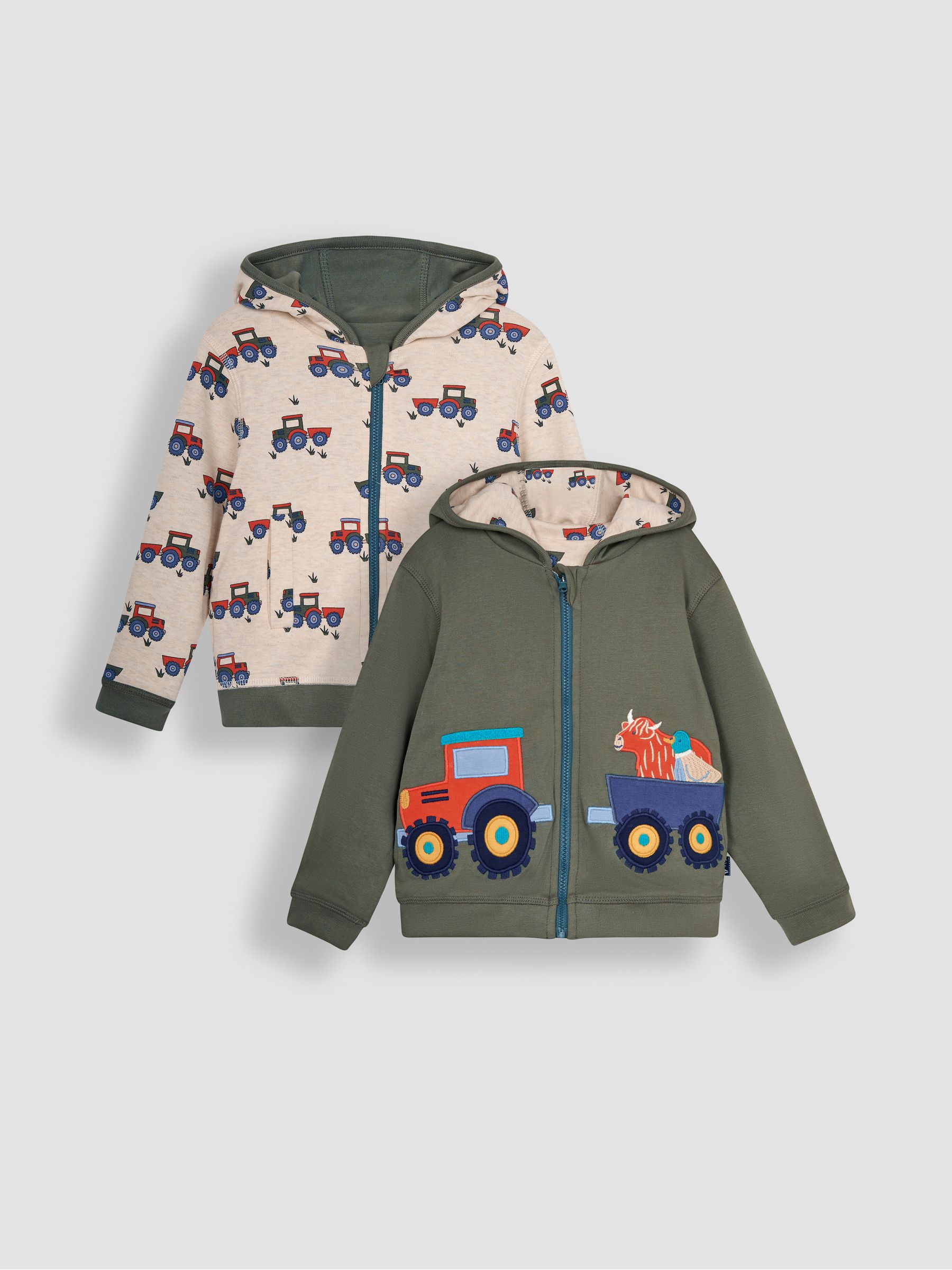 Khaki Green Tractor Appliqué Reversible Hoodie - Image 2 of 7