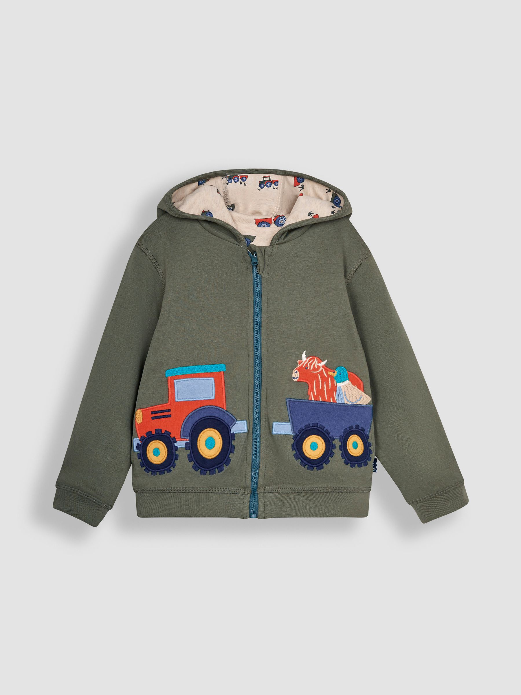 Khaki Green Tractor Appliqué Reversible Hoodie - Image 3 of 7