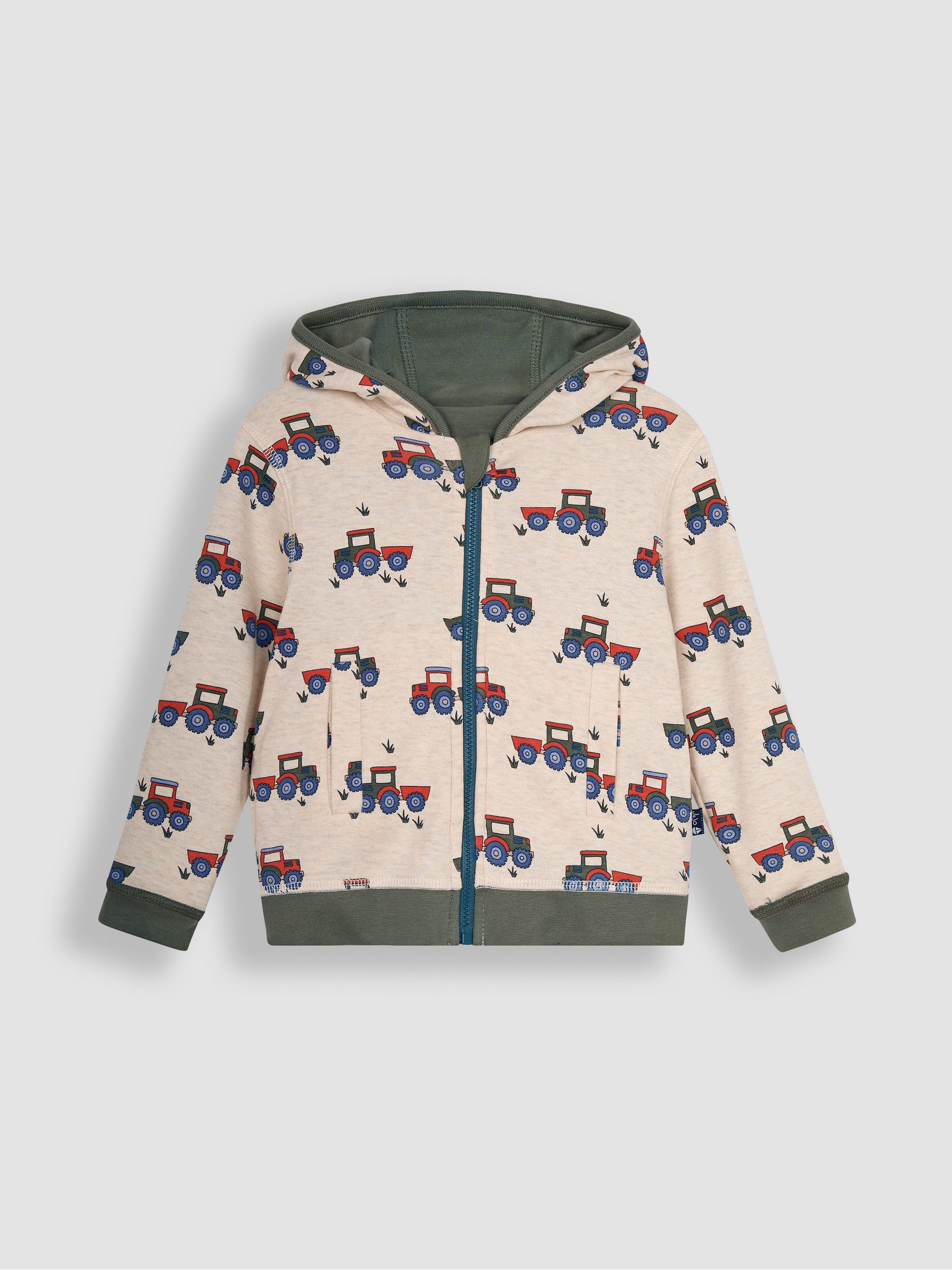 Khaki Green Tractor Appliqué Reversible Hoodie - Image 4 of 7