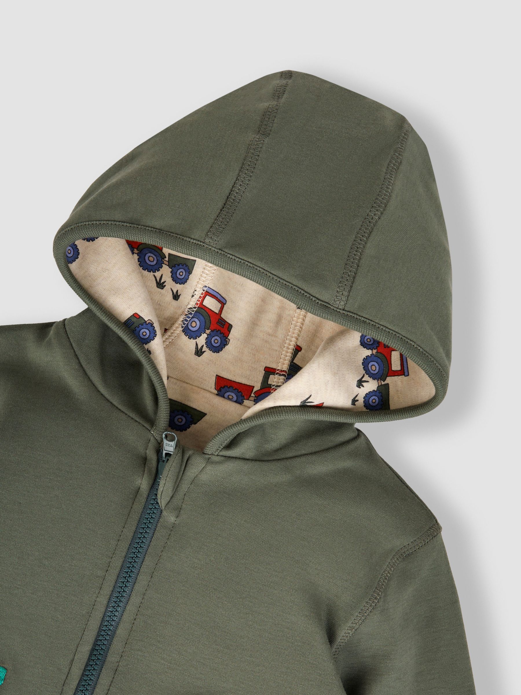 Khaki Green Tractor Appliqué Reversible Hoodie - Image 5 of 7