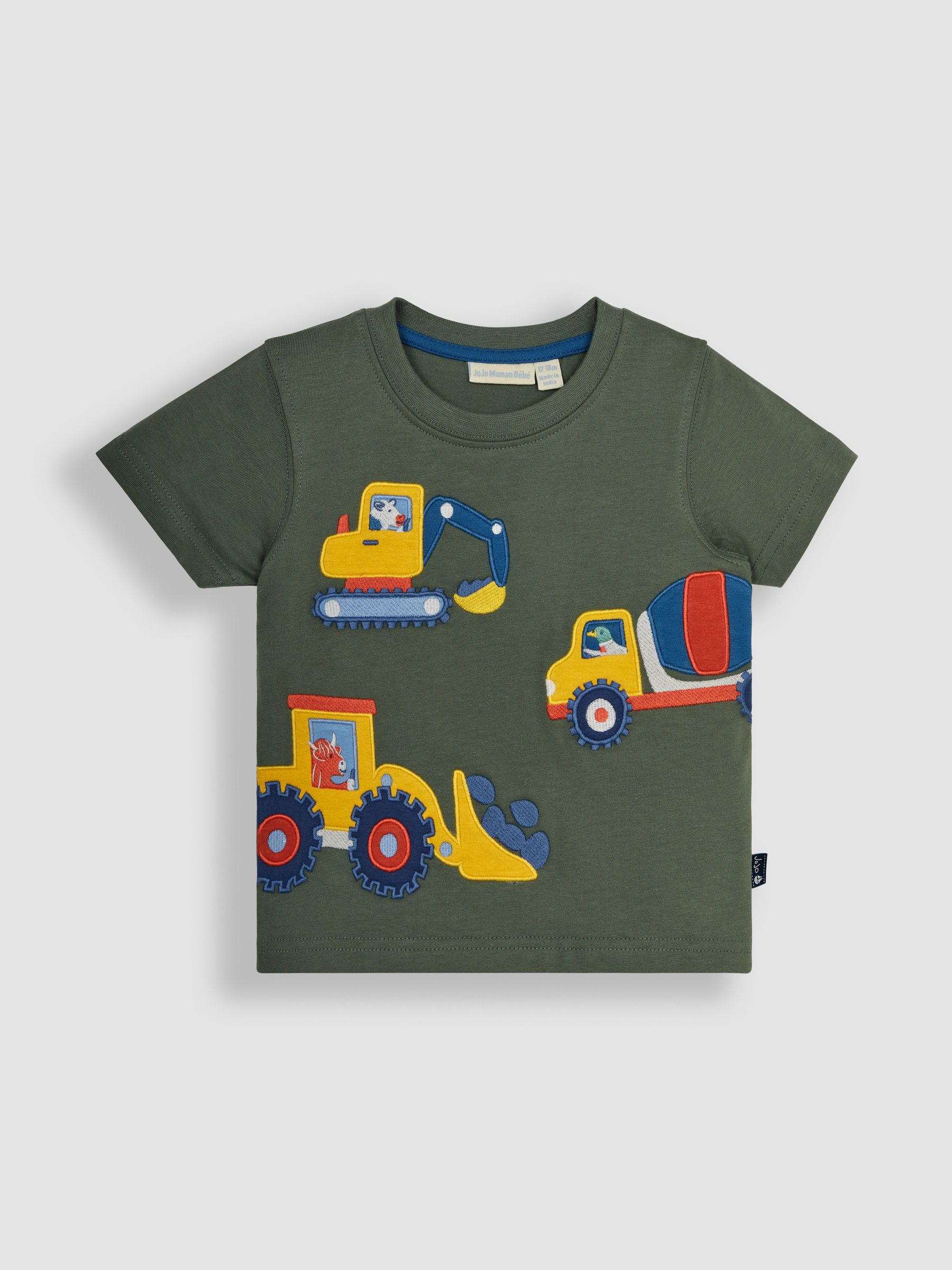 Khaki Green Farm Animals Appliqué 100% Cotton T-Shirt - Image 1 of 3
