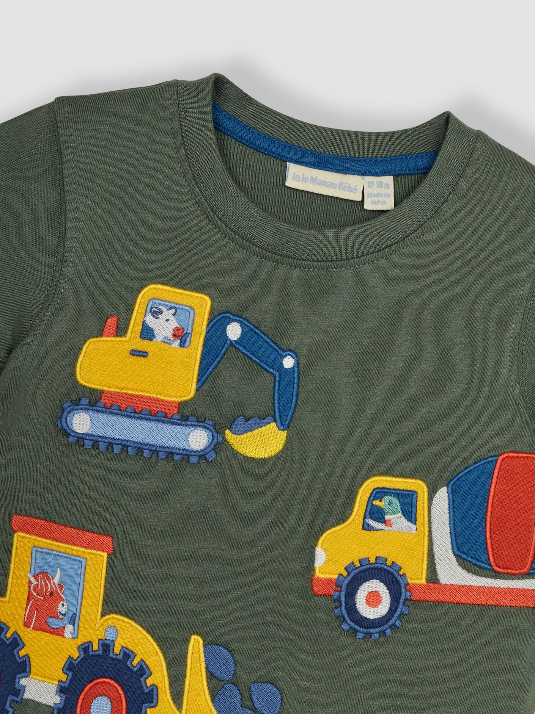 Khaki Green Farm Animals Appliqué 100% Cotton T-Shirt - Image 2 of 3