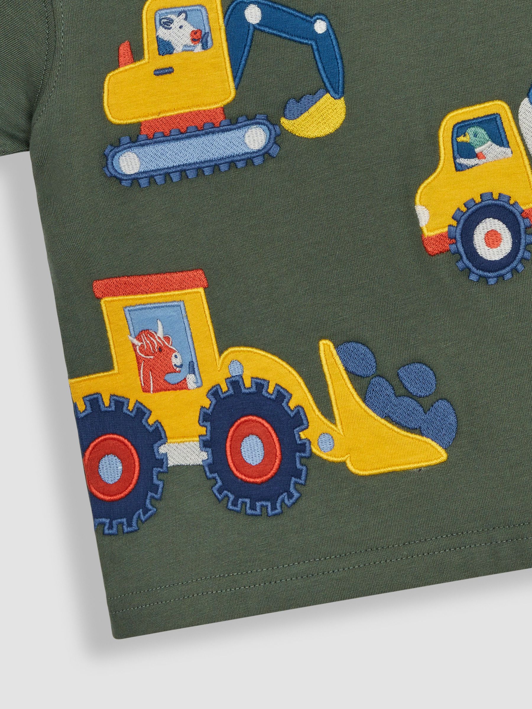 Khaki Green Farm Animals Appliqué 100% Cotton T-Shirt - Image 3 of 3