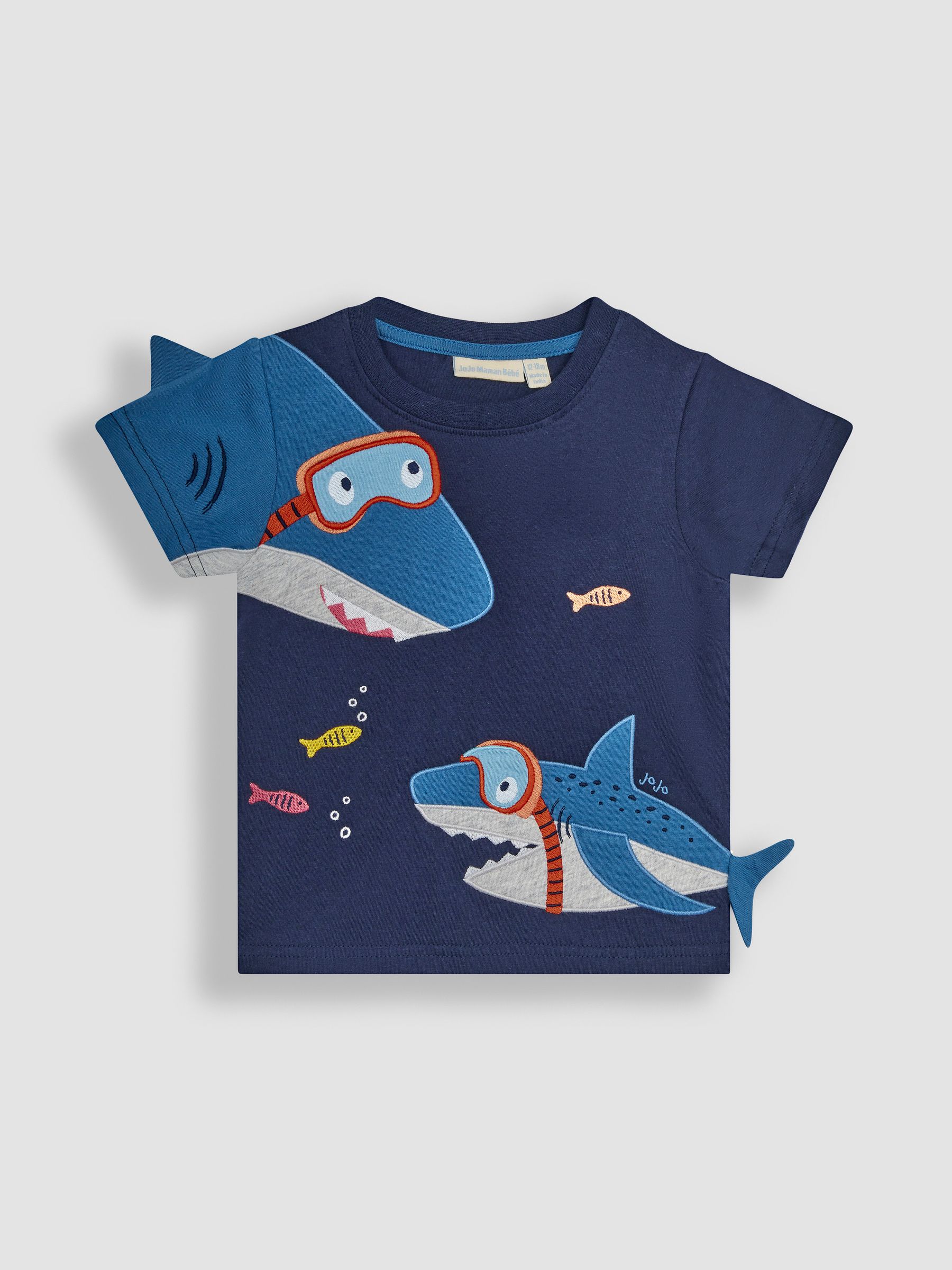 Navy Blue Shark Novelty Appliqué T-Shirt - Image 1 of 3