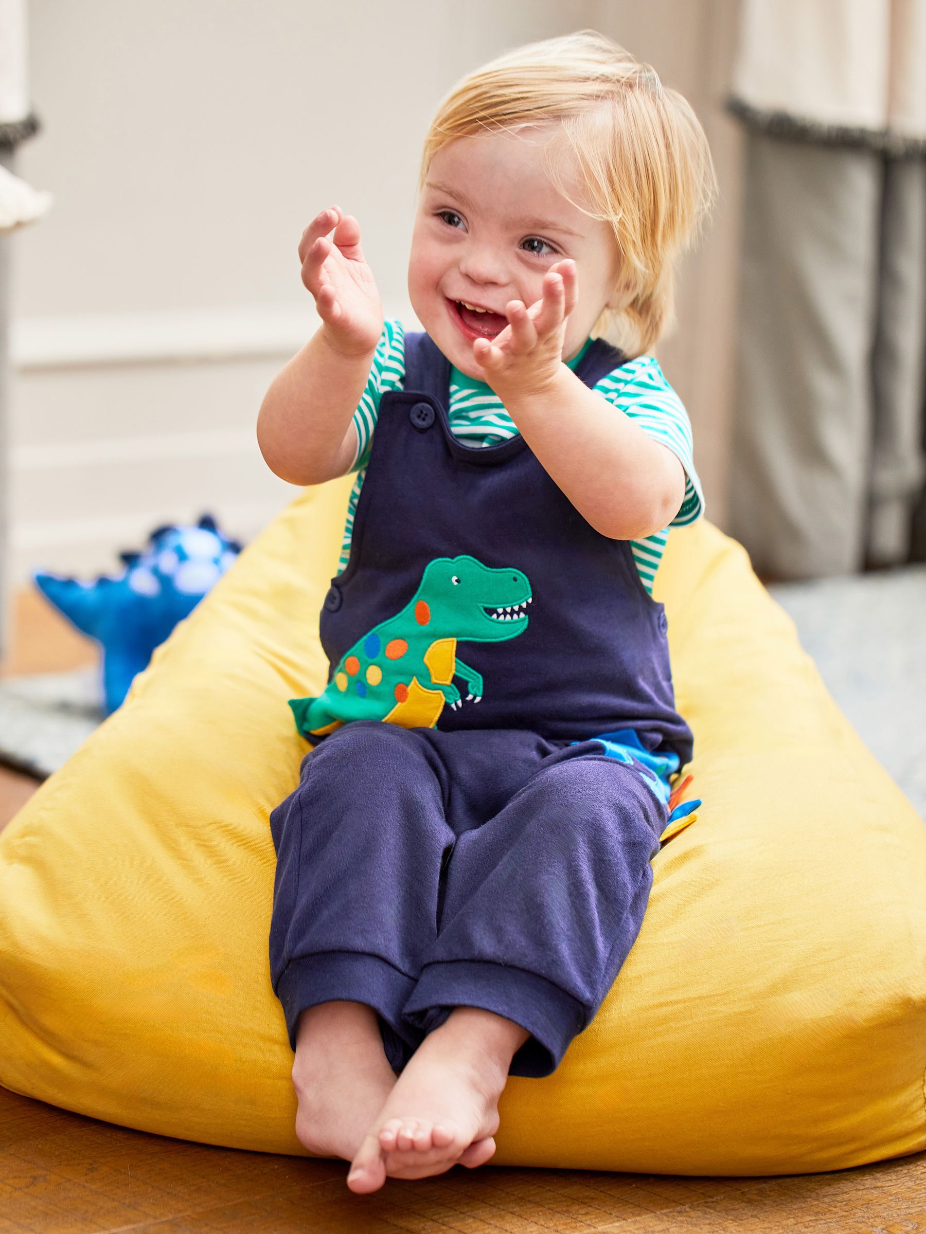 Navy Blue TRex Appliqué Trouser Dungarees & T-Shirt Set - Image 1 of 8