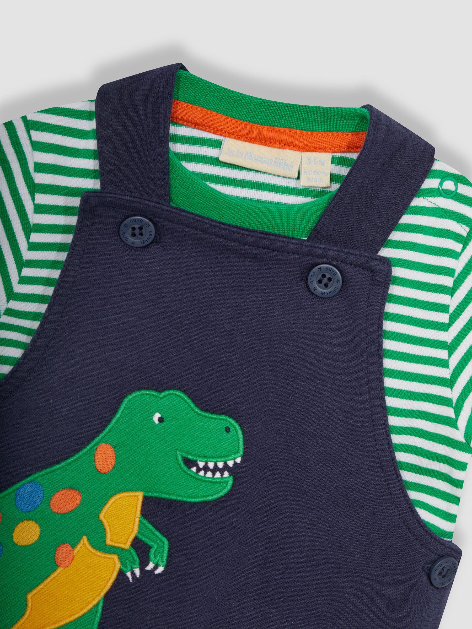 Navy Blue TRex Appliqué Trouser Dungarees & T-Shirt Set - Image 7 of 8
