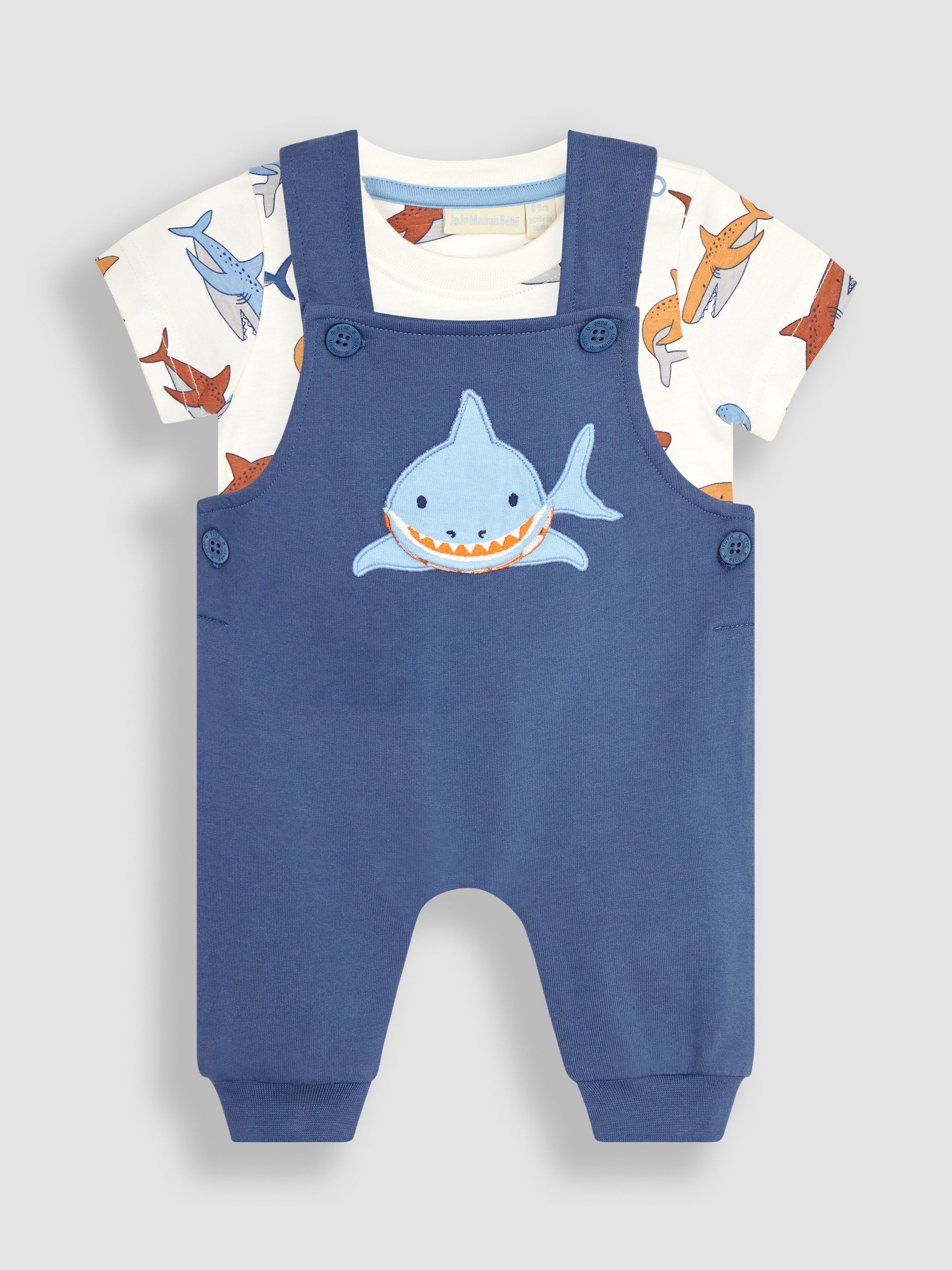 Navy Blue Shark Appliqué Trouser Dungarees & T-Shirt Set - Image 2 of 7