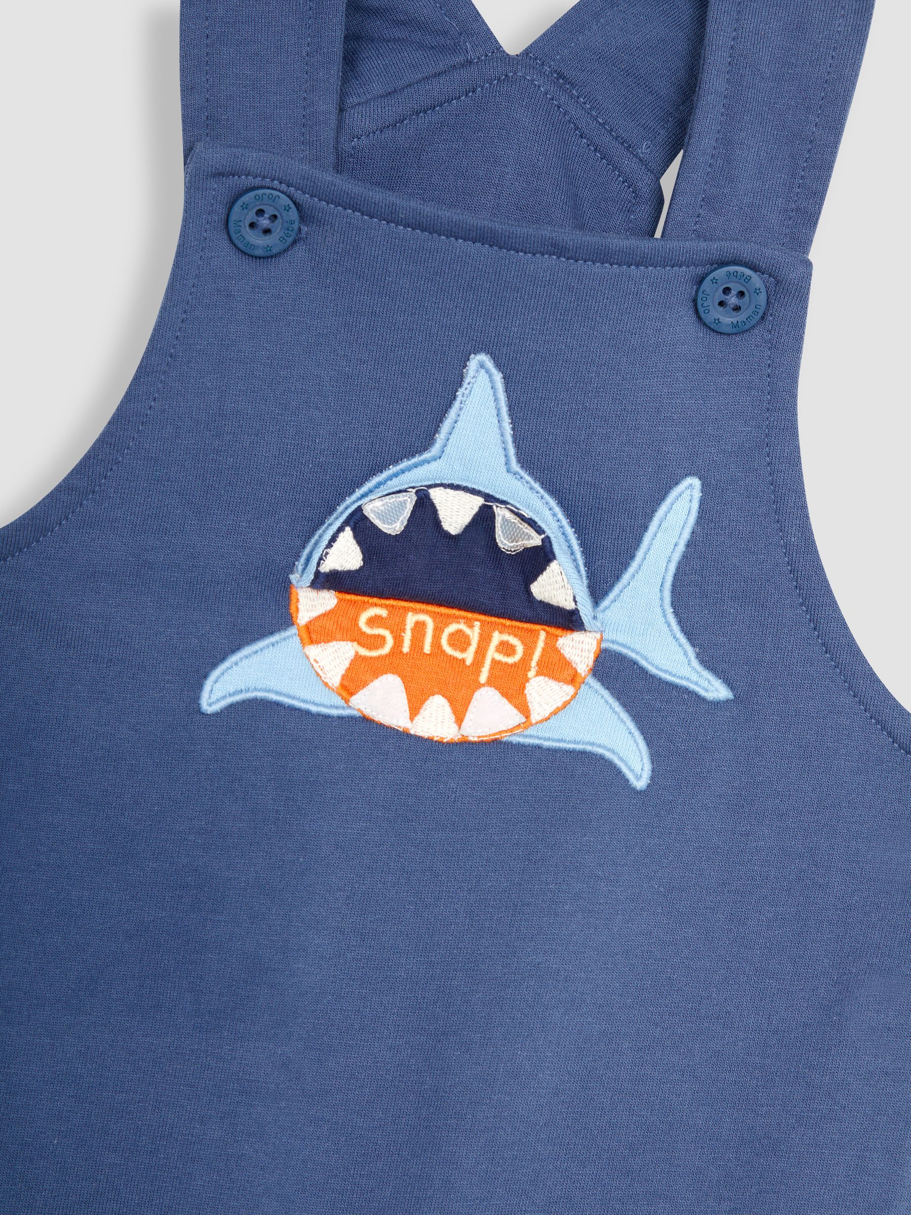 Navy Blue Shark Appliqué Trouser Dungarees & T-Shirt Set - Image 7 of 7