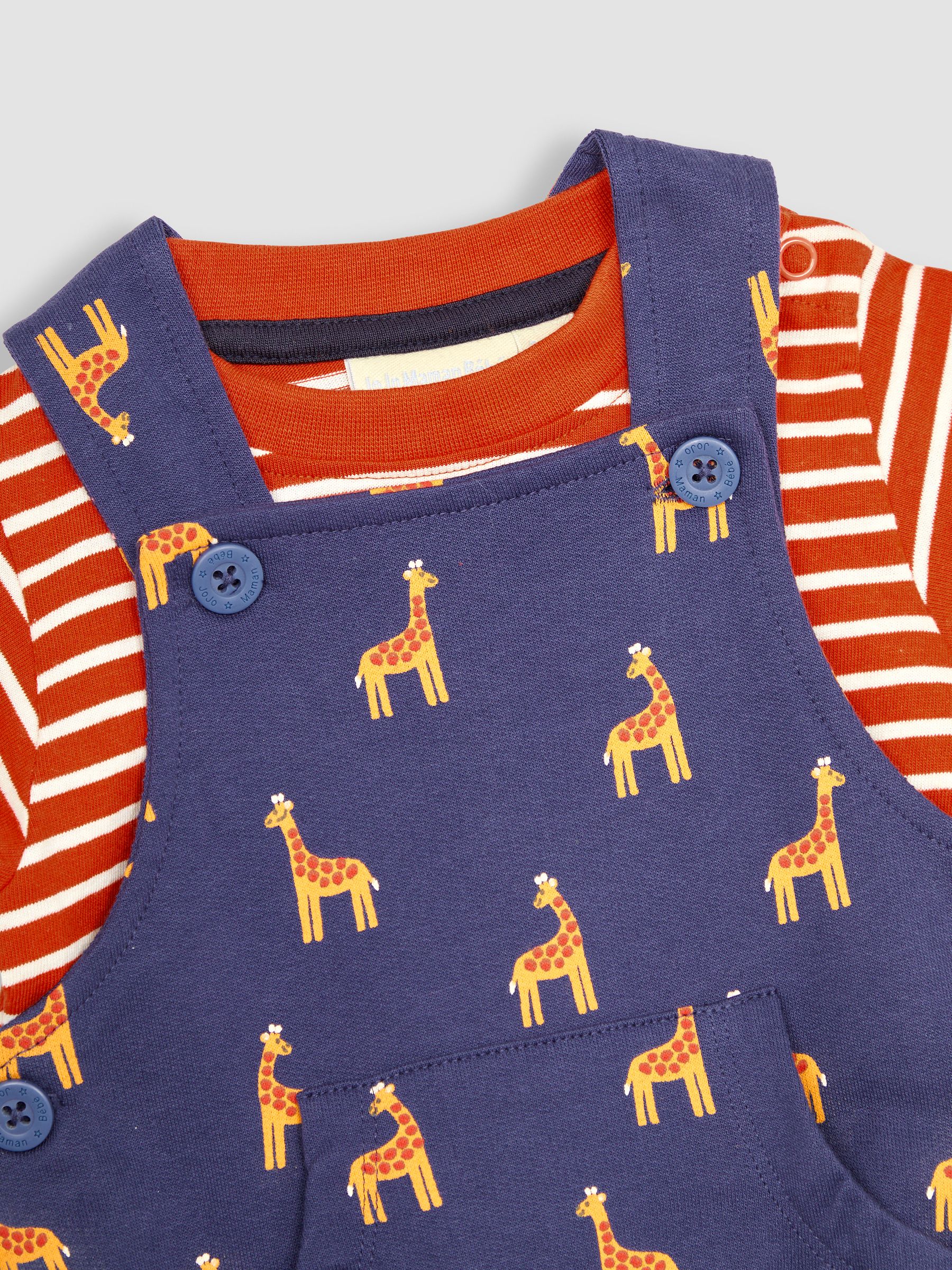 Navy 2-Piece Giraffe Dungarees & Stripe T-Shirt Set - Image 5 of 5