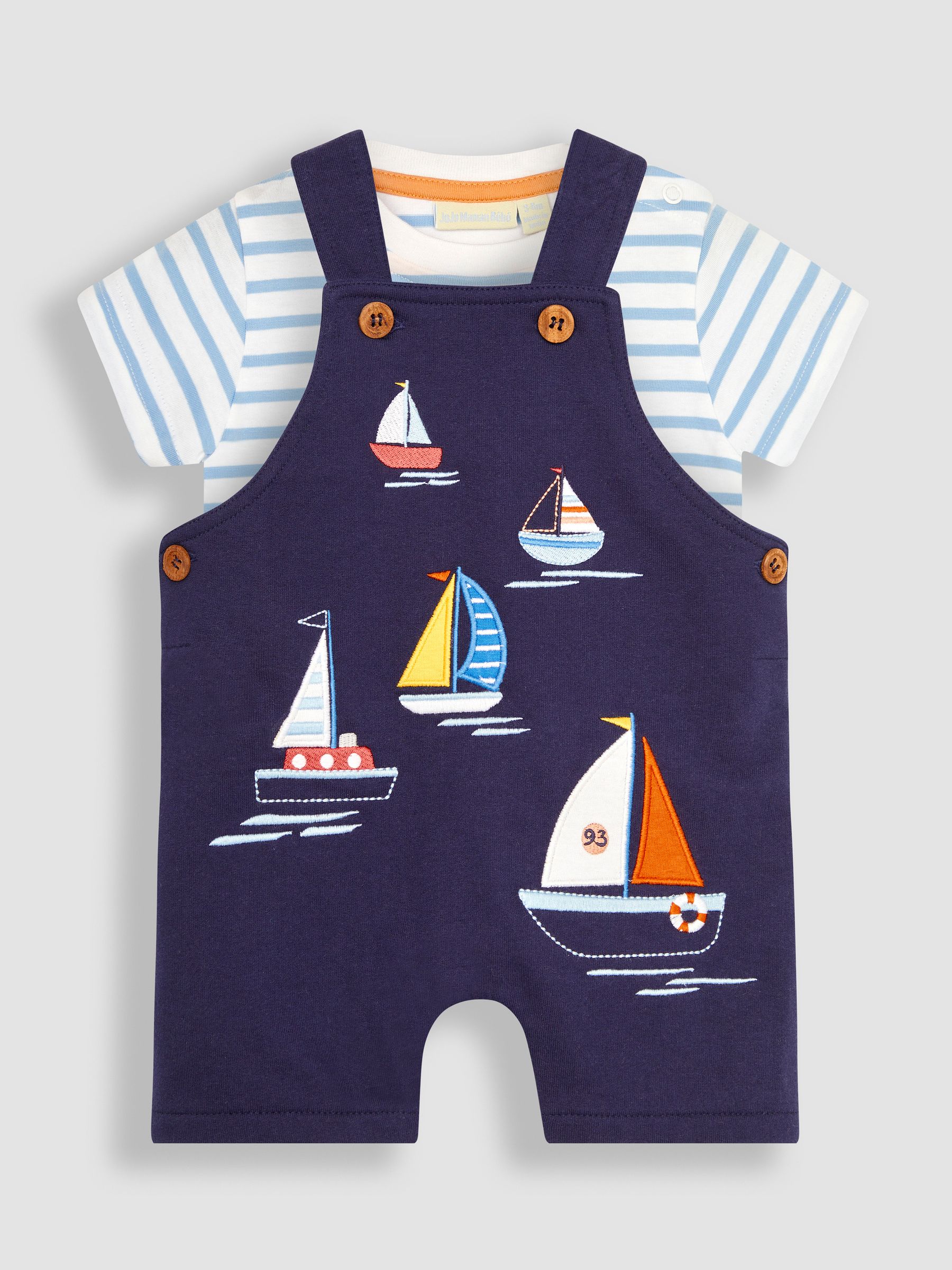 Navy Blue Boat Appliqué Short Dungarees & T-Shirt Set - Image 2 of 6