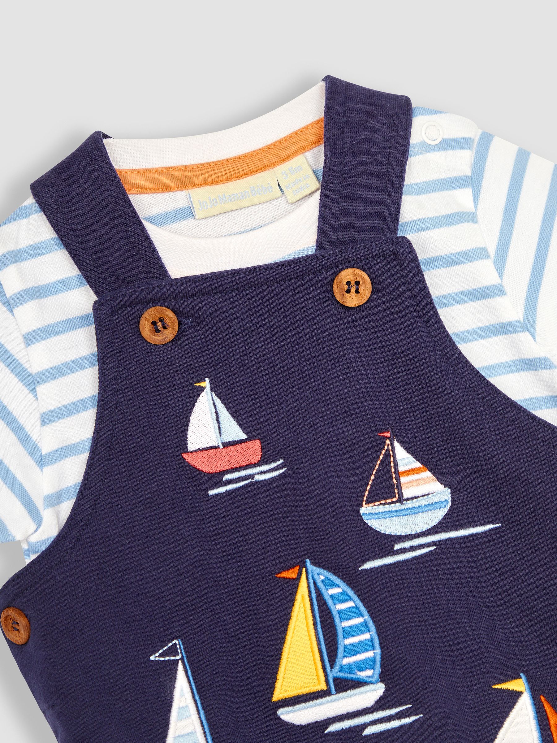 Navy Blue Boat Appliqué Short Dungarees & T-Shirt Set - Image 6 of 6
