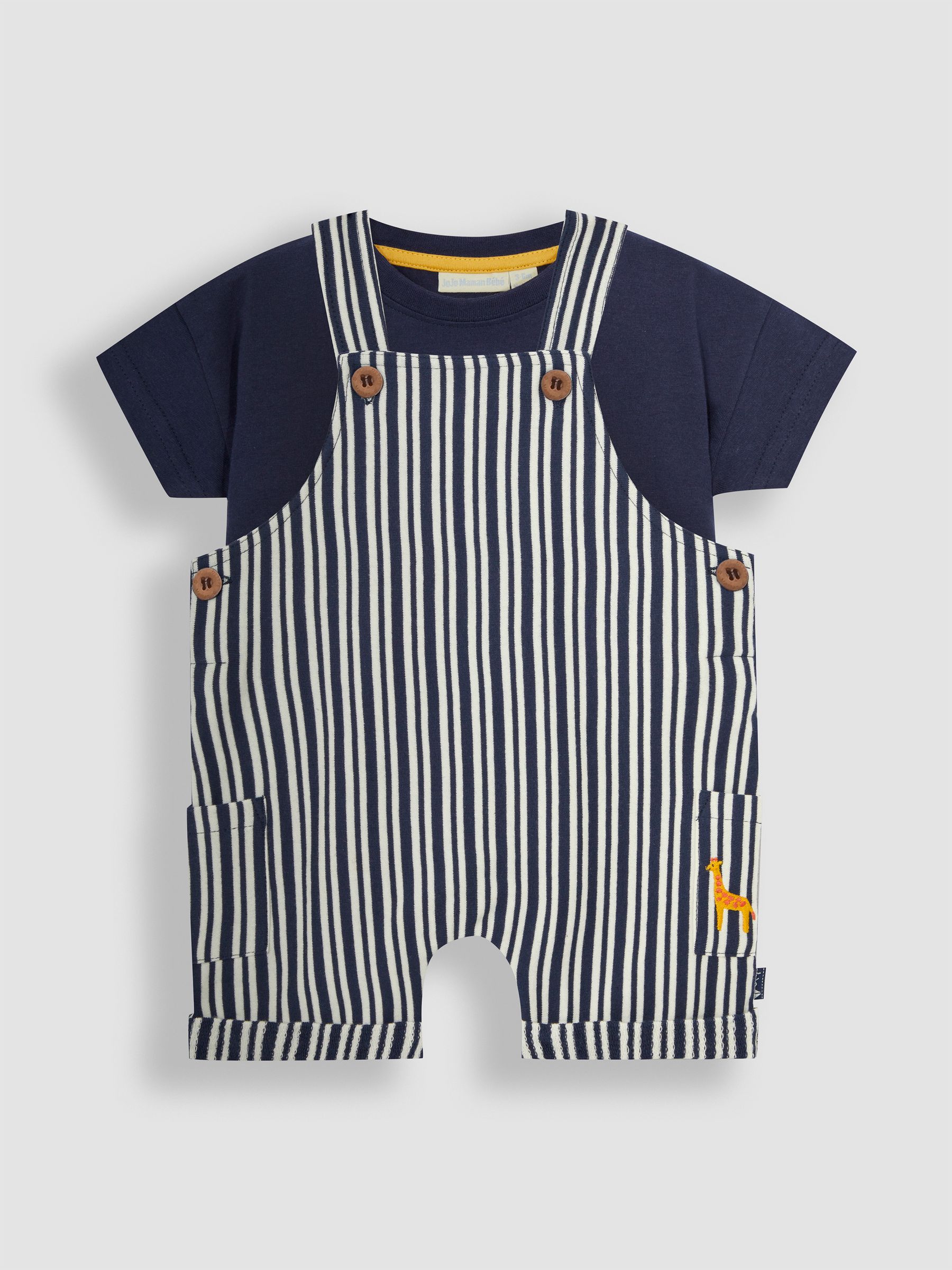 Navy Blue Stripe Dungarees & T-Shirt 2-Piece Set - Image 1 of 6