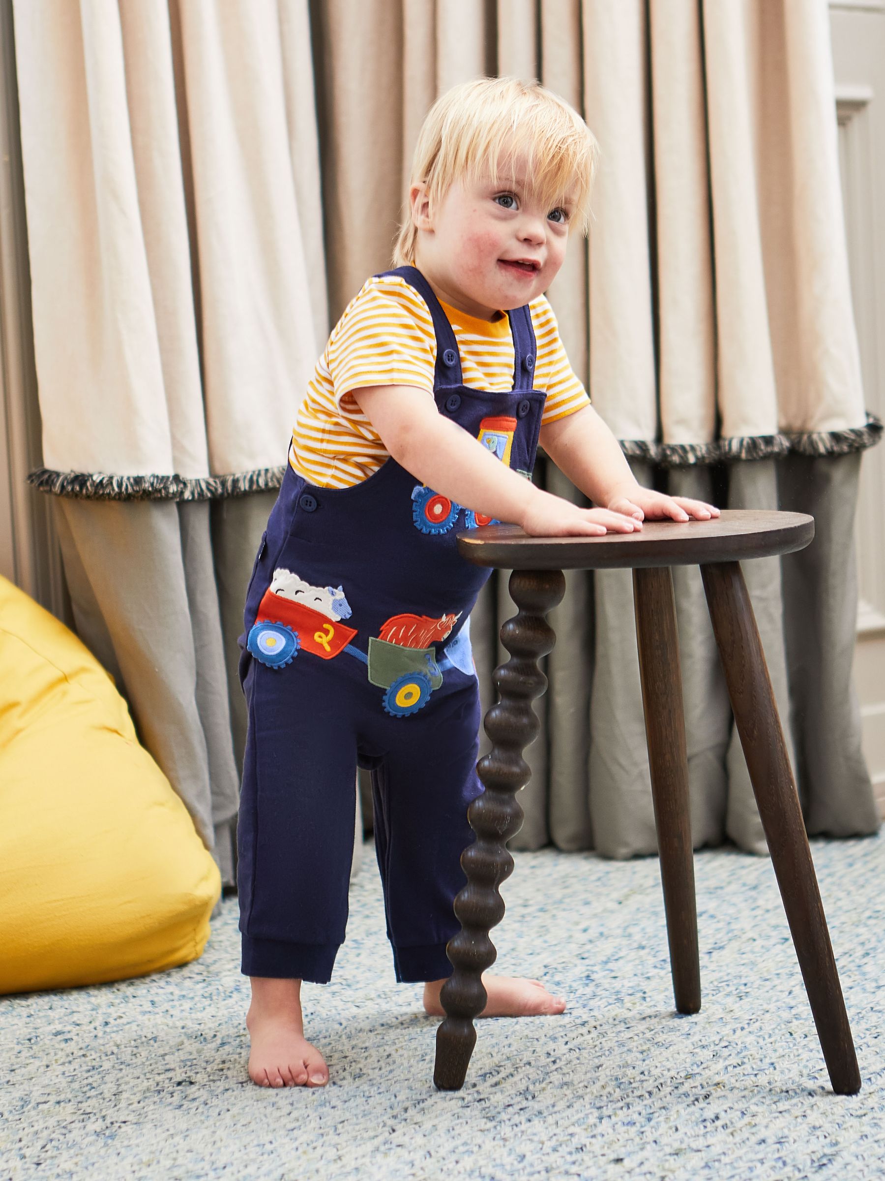 Navy Blue Tractor Appliqué Trouser Dungarees & T-Shirt Set - Image 1 of 7