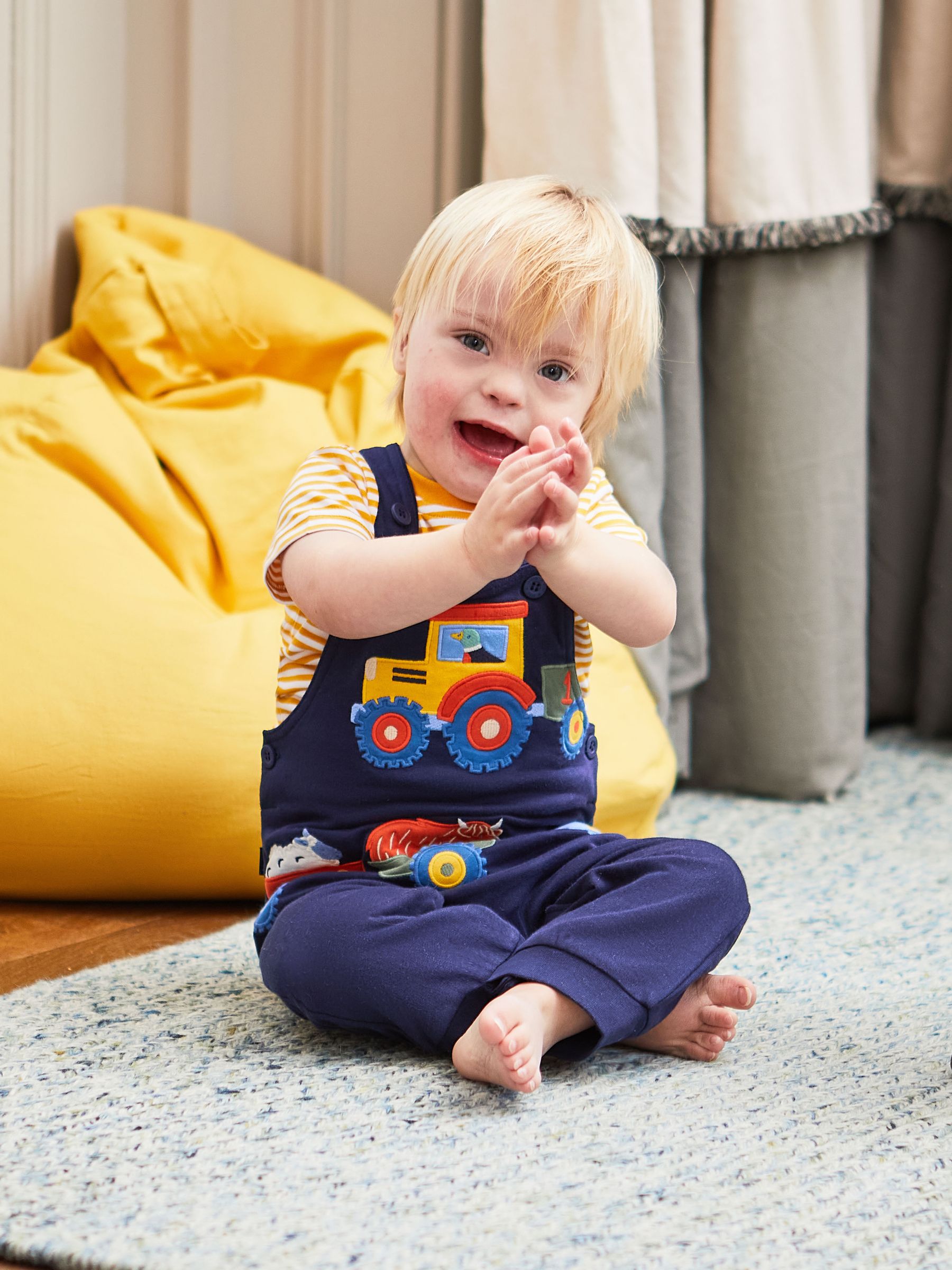 Navy Blue Tractor Appliqué Trouser Dungarees & T-Shirt Set - Image 2 of 7