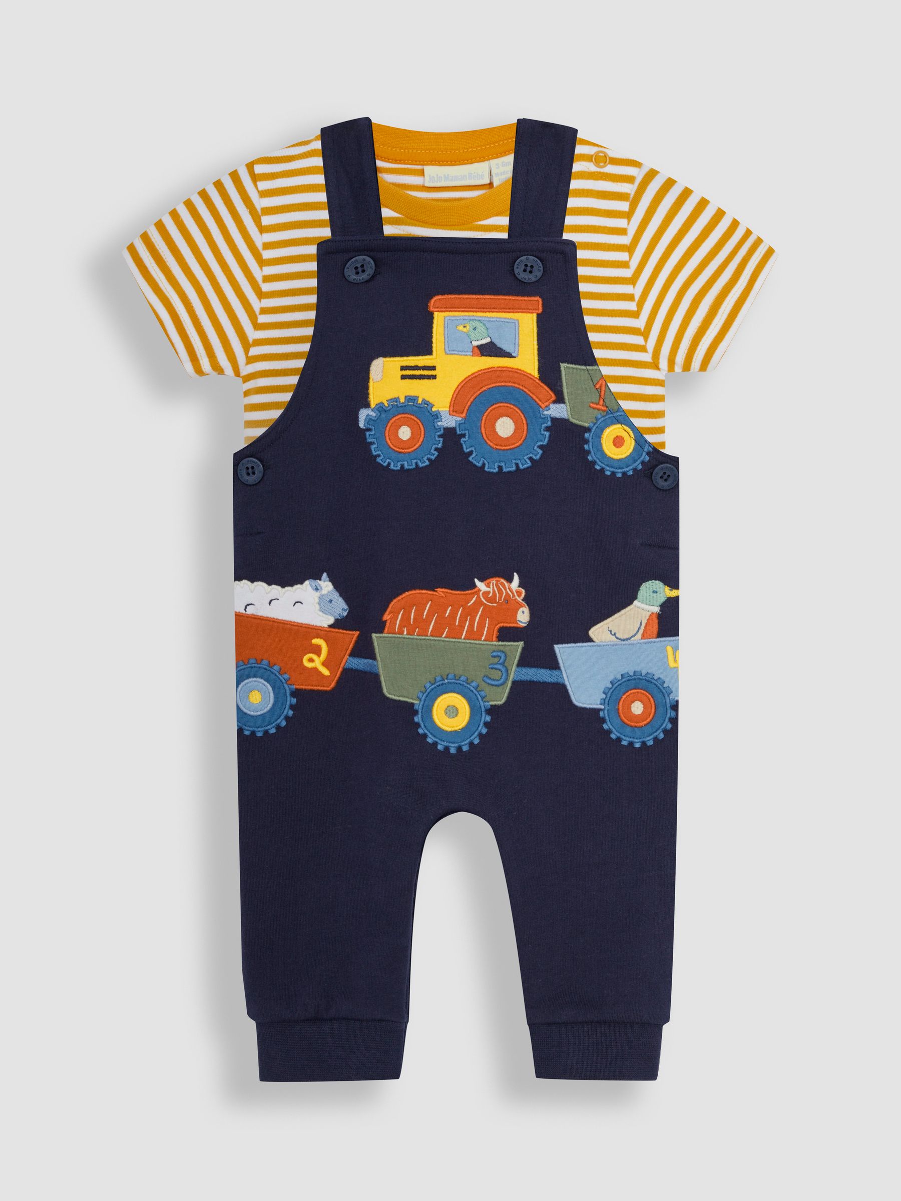 Navy Blue Tractor Appliqué Trouser Dungarees & T-Shirt Set - Image 3 of 7