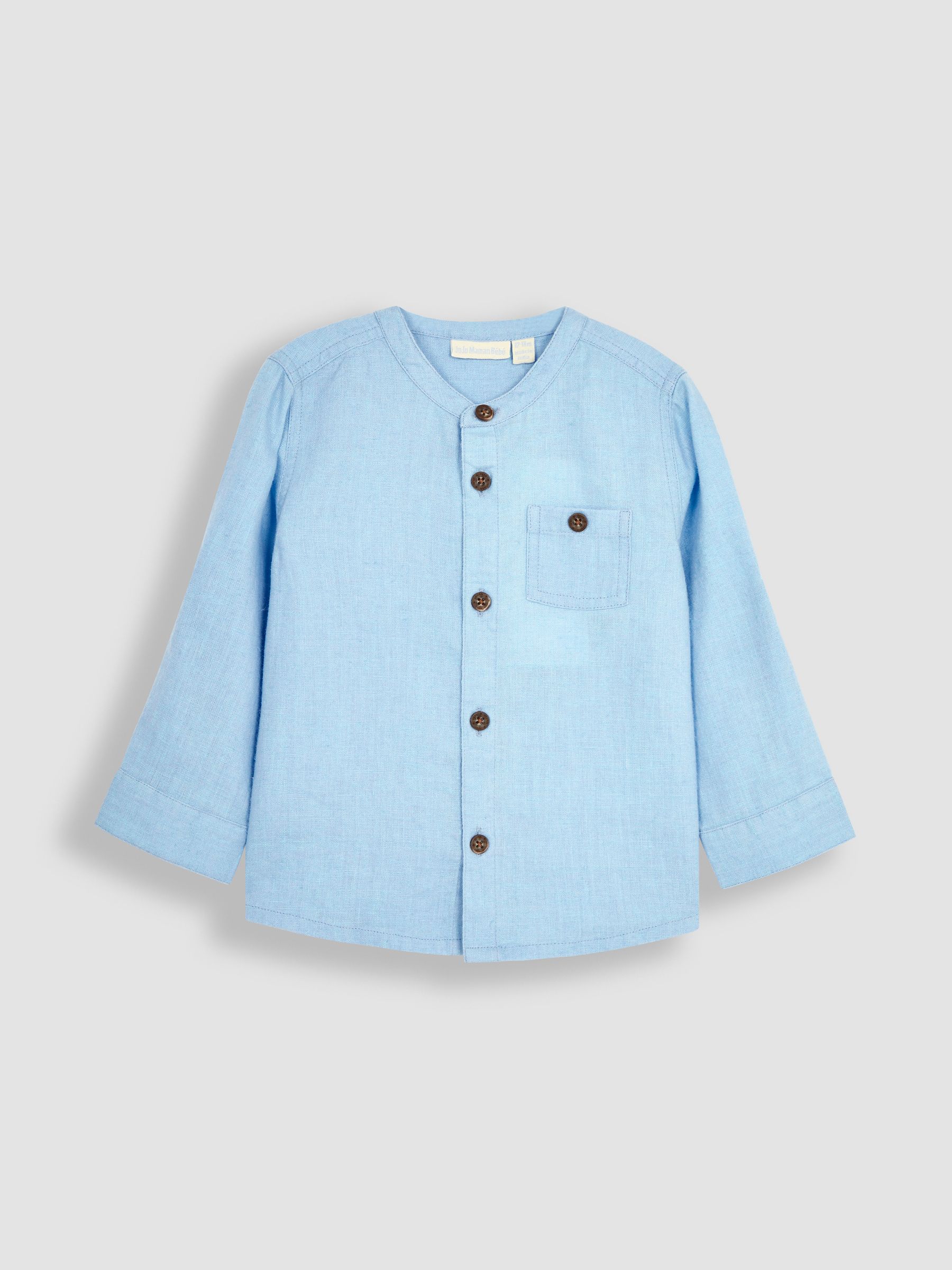 Blue Cotton Linen Summer Long Sleeve Shirt - Image 1 of 3