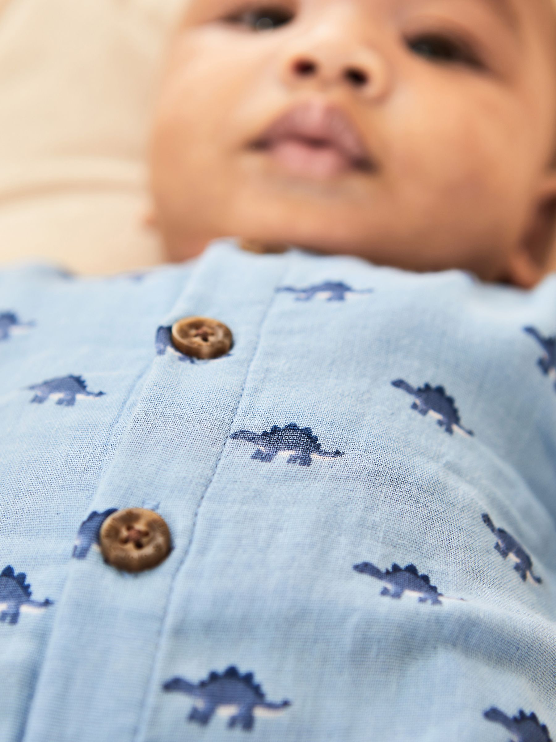 Dinosaur Cheesecloth Button Front Romper in Denim - Image 2 of 5